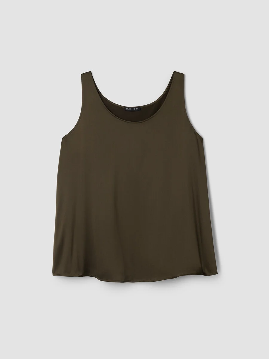 Stretch Silk Charmeuse Scoop Neck Tank - 1