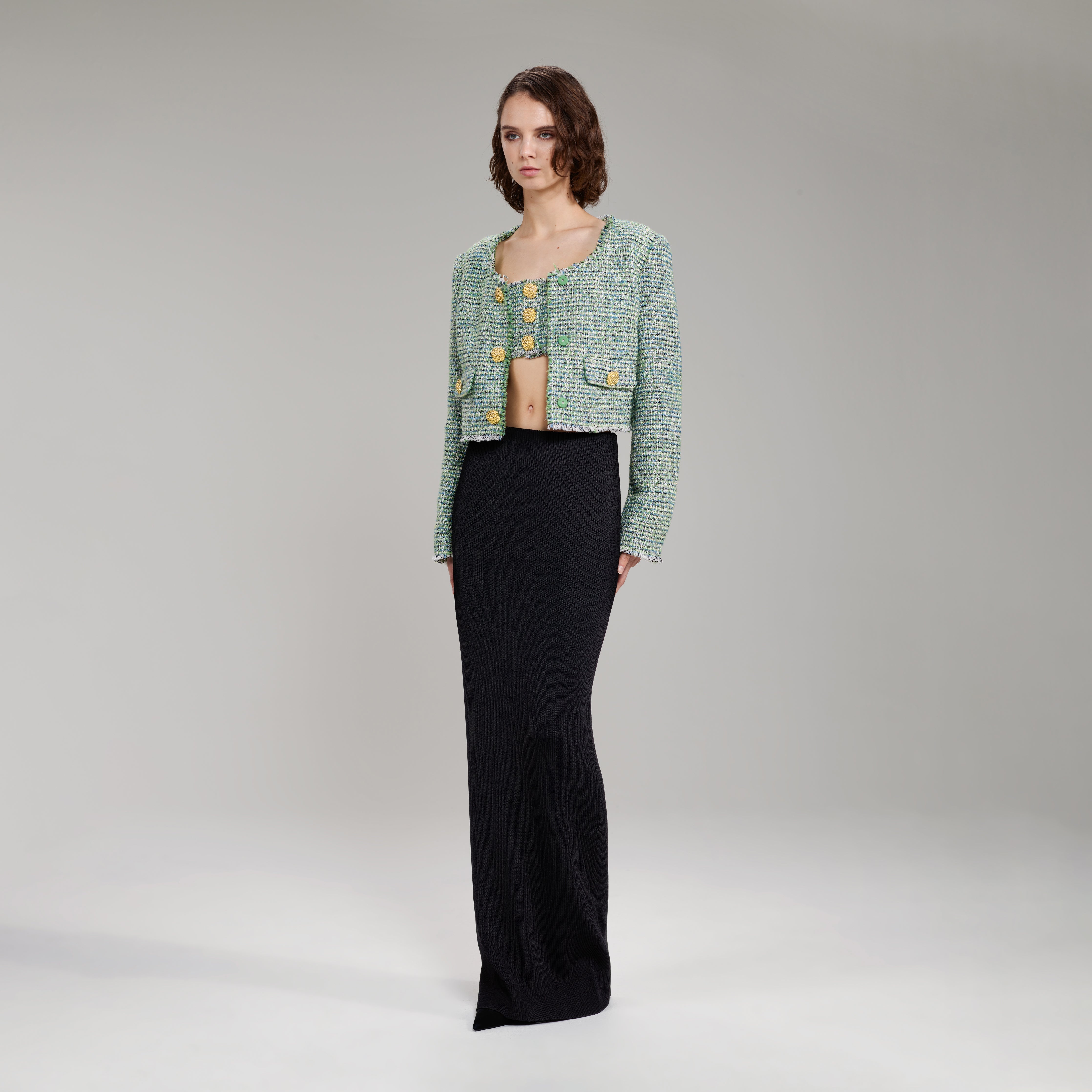 Green Bouclé Cropped Jacket - 2