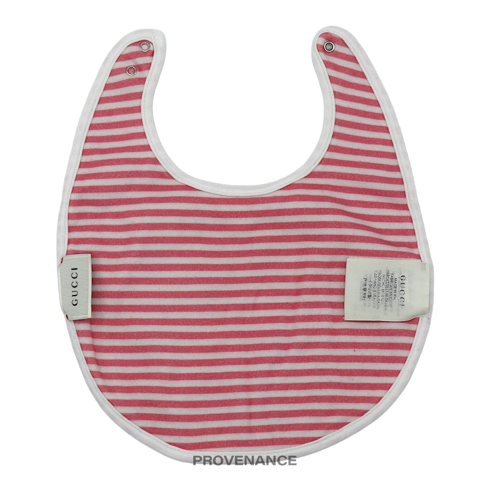 Gucci Logo Baby Infant Bib - Heart Cherry Striped Cotton - 2