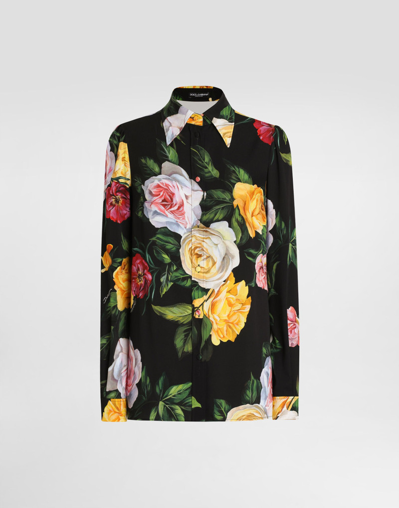 Peony and rose-print charmeuse shirt - 1