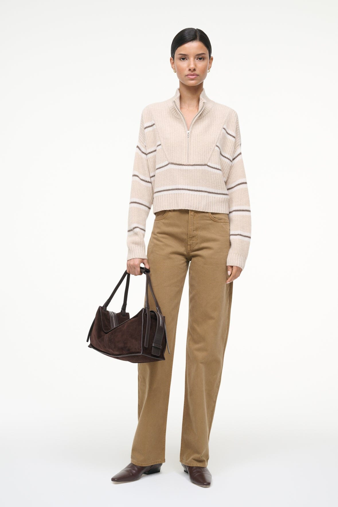 STAUD CASHMERE CROPPED HAMPTON SWEATER WHISPER STRIPE - 2
