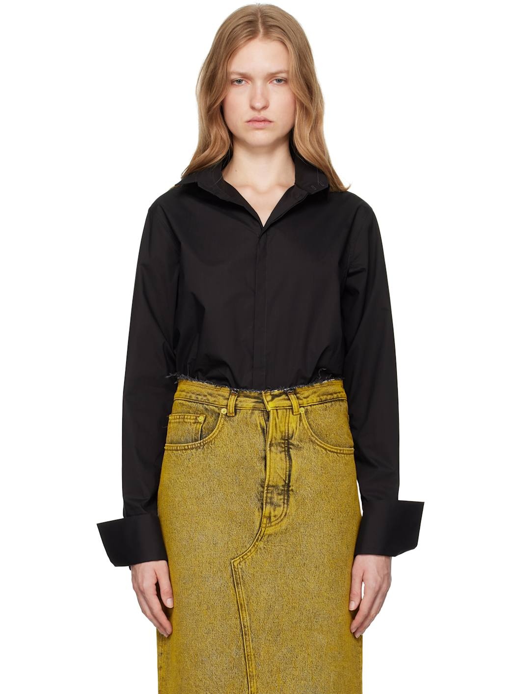 Black Cotton Poplin Long-Sleeved Shirt - 1