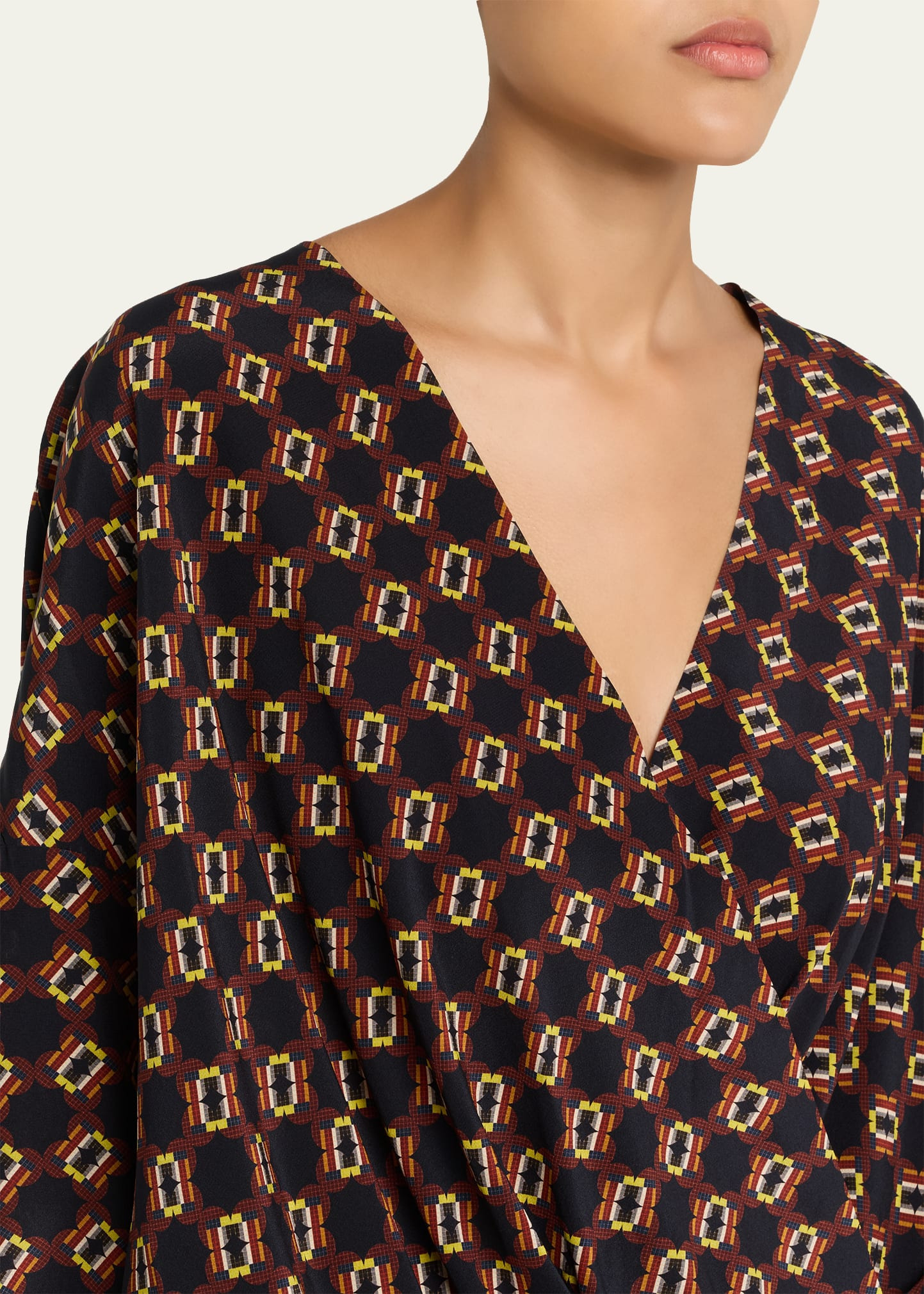 Camiel Printed Silk Long-Sleeve Wrap Top - 5