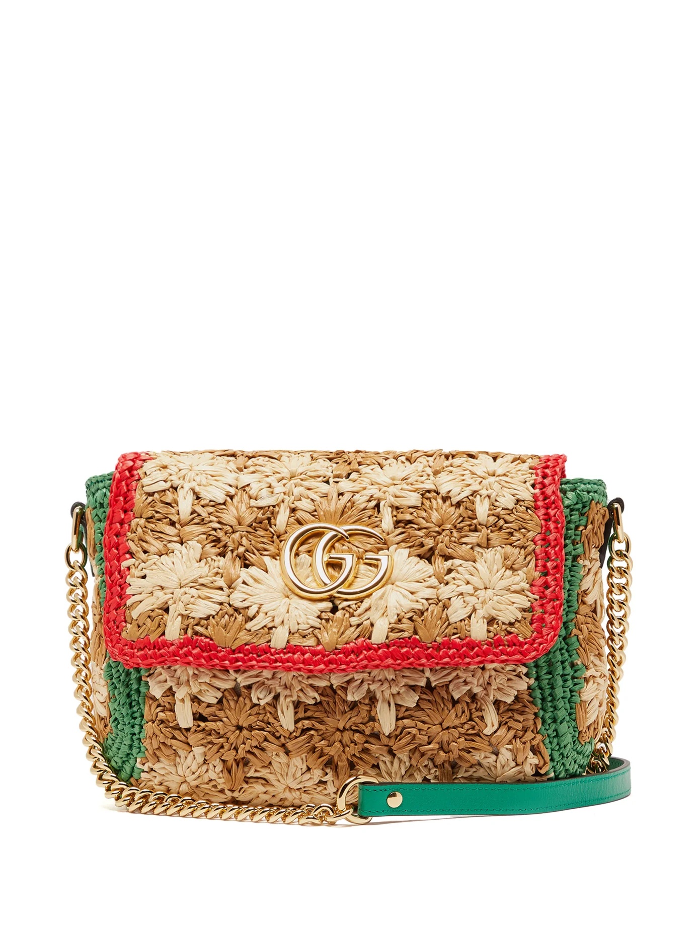 GG Marmont floral raffia-macramé shoulder bag - 1