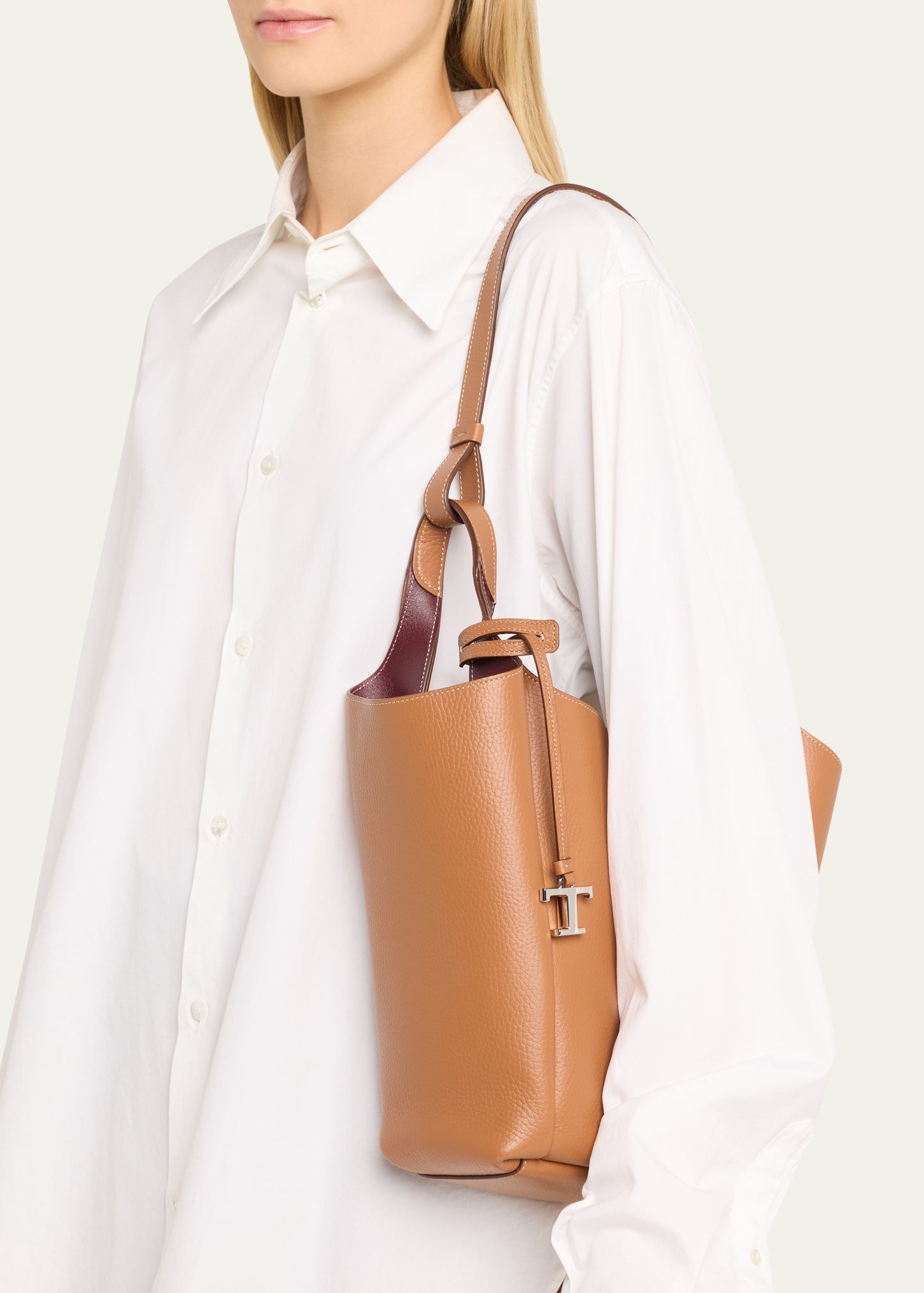 Small Grained Leather Bucket Bag - 2