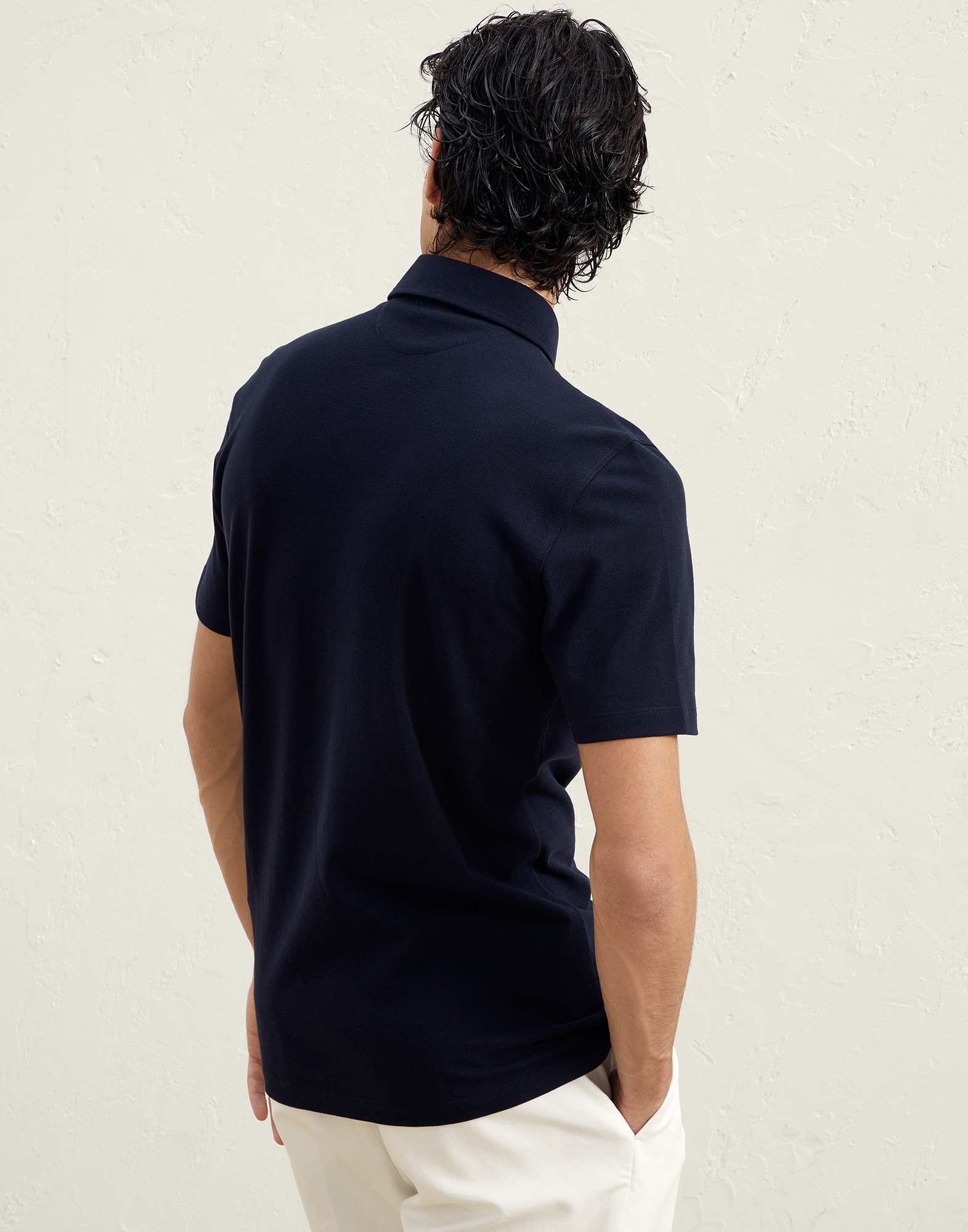 Cotton piqué slim fit polo with shirt-style collar - 2