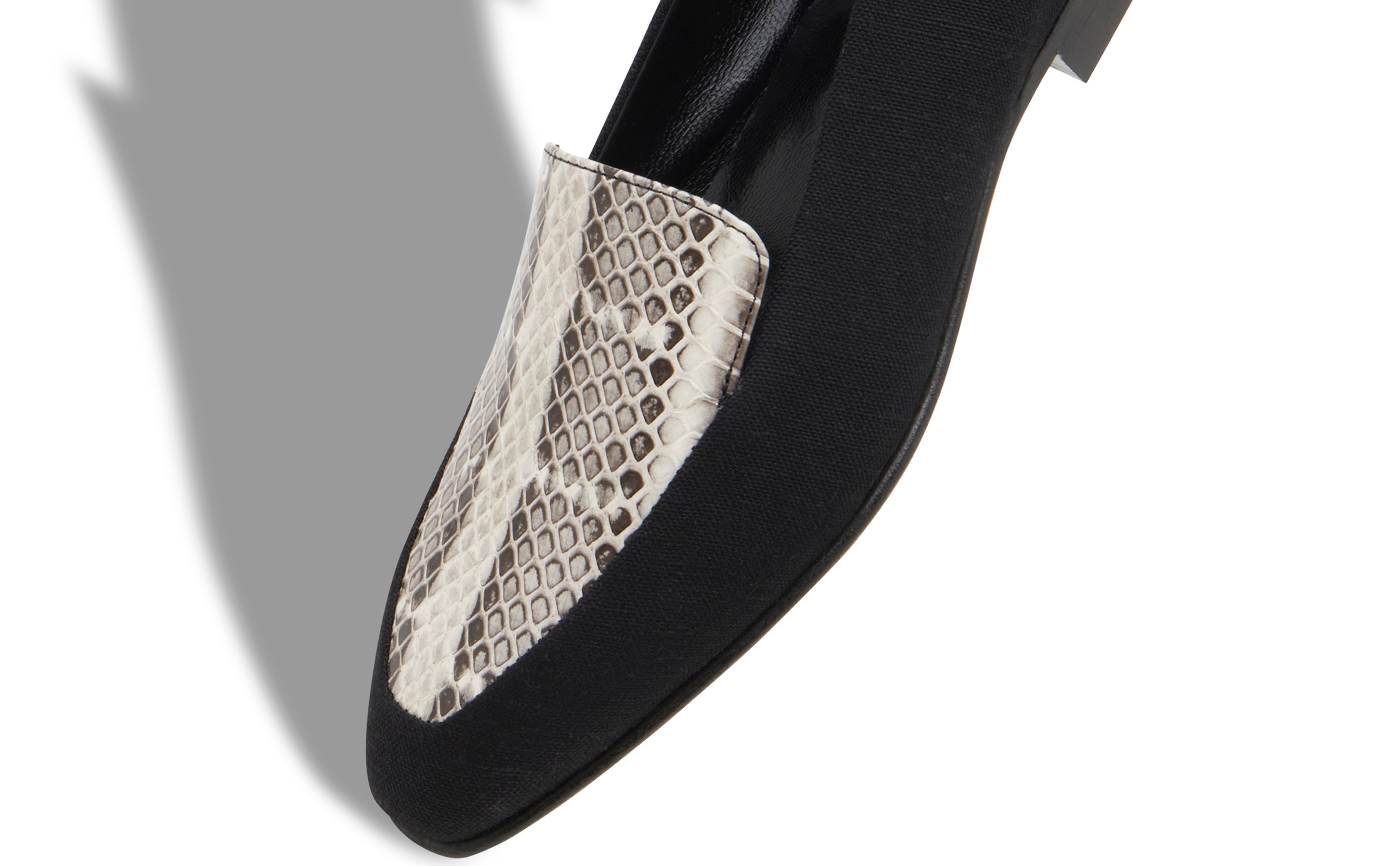 Black Linen and Snakeskin Loafers - 4
