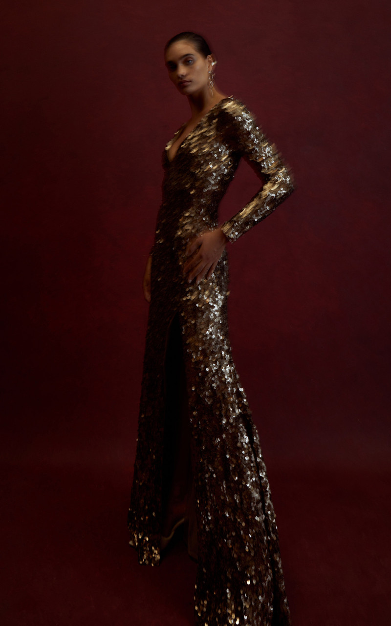 RACHEL GILBERT Fluer Sequin Gown metallic outlook