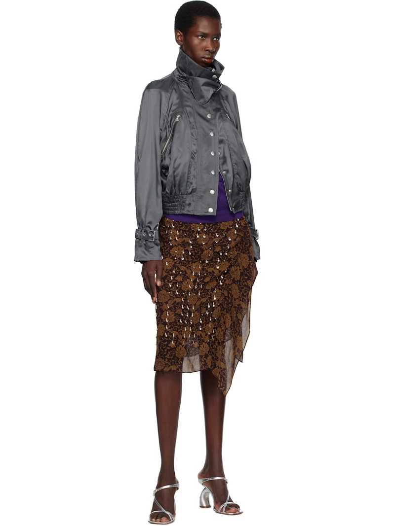 Dries Van Noten Gray Satin Bomber Jacket outlook