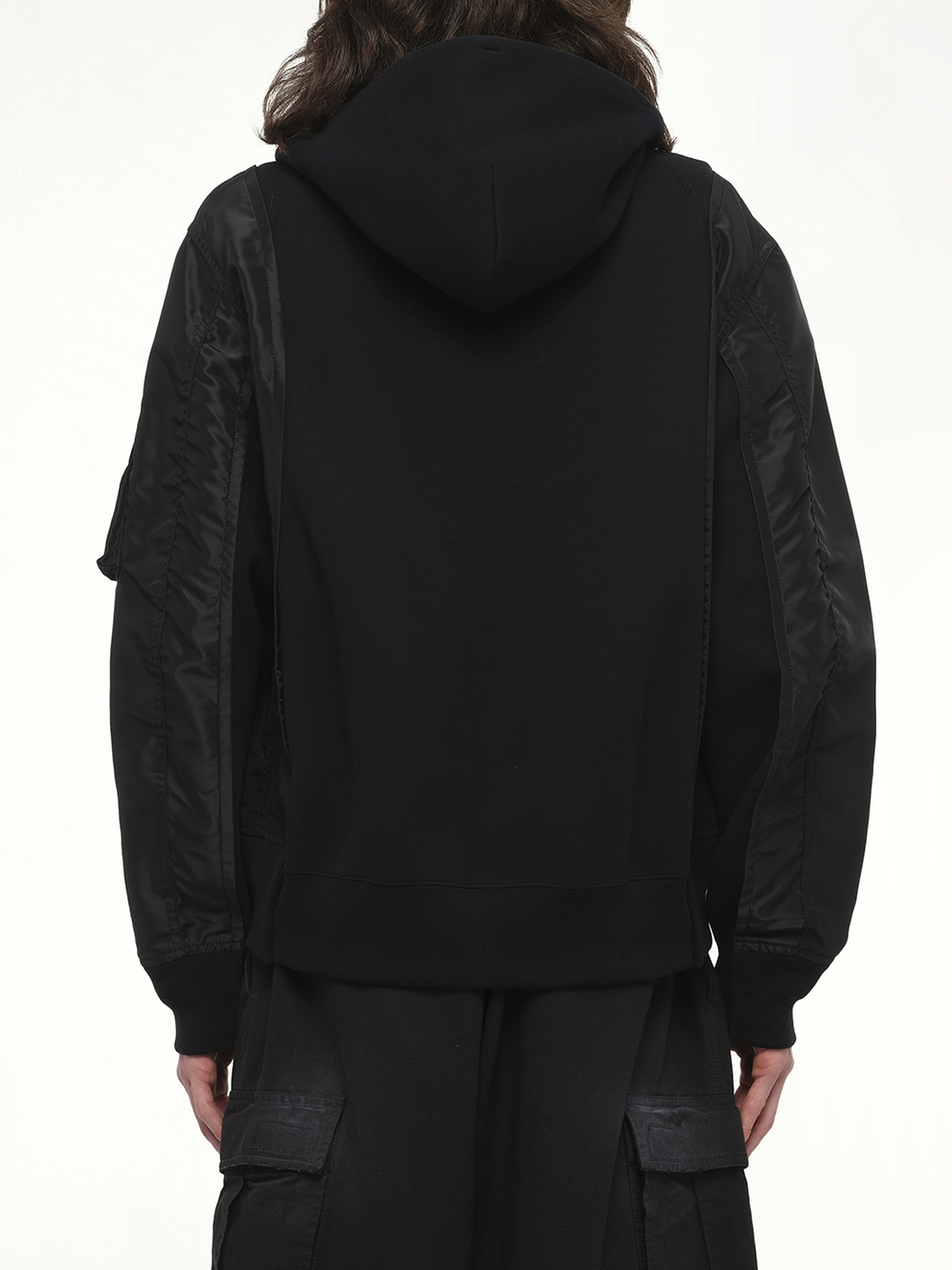 Sponge Sweat Nylon Twill Hoodie in Black/Black - 6