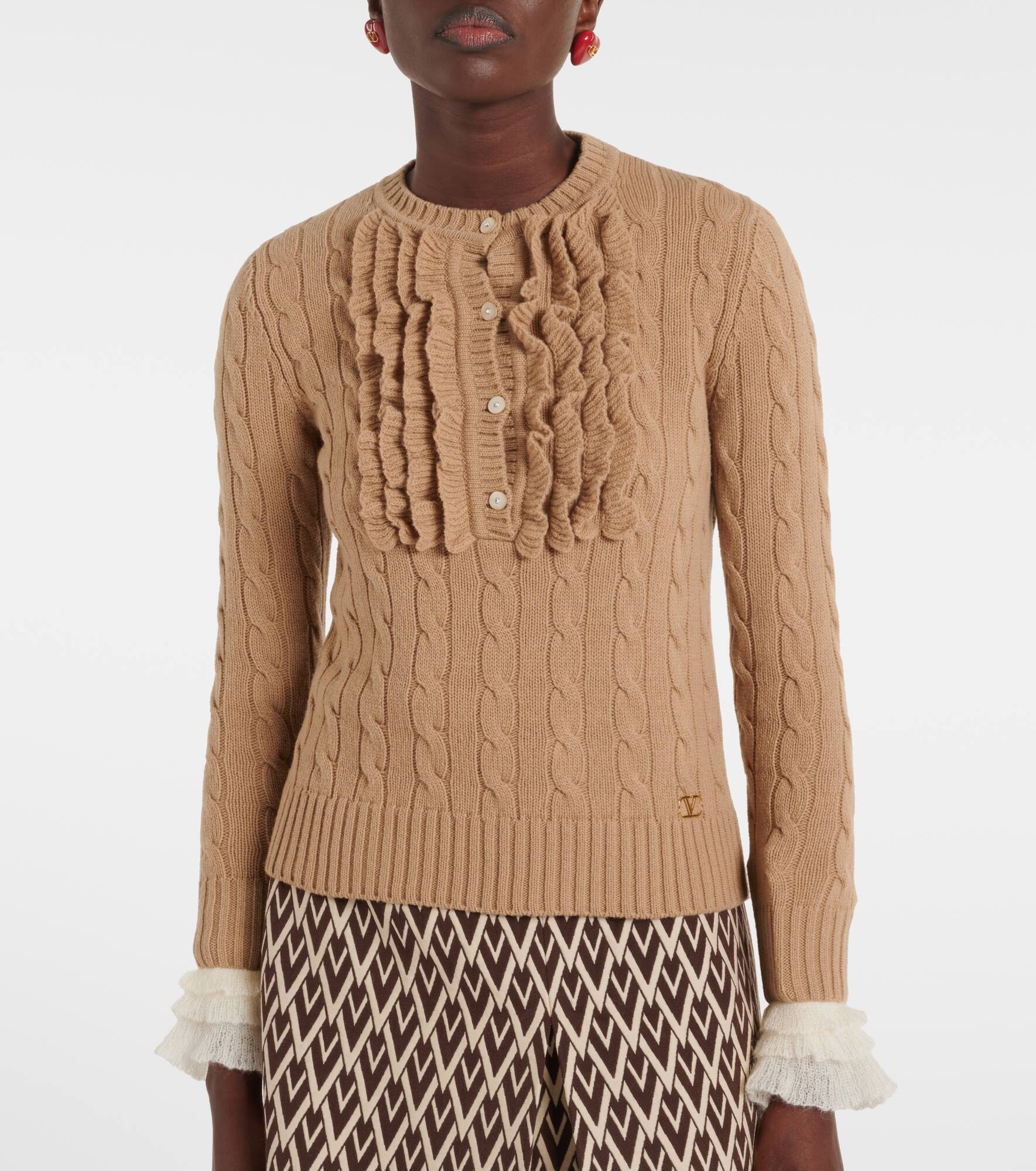 Ruffled cable-knit virgin wool sweater - 6