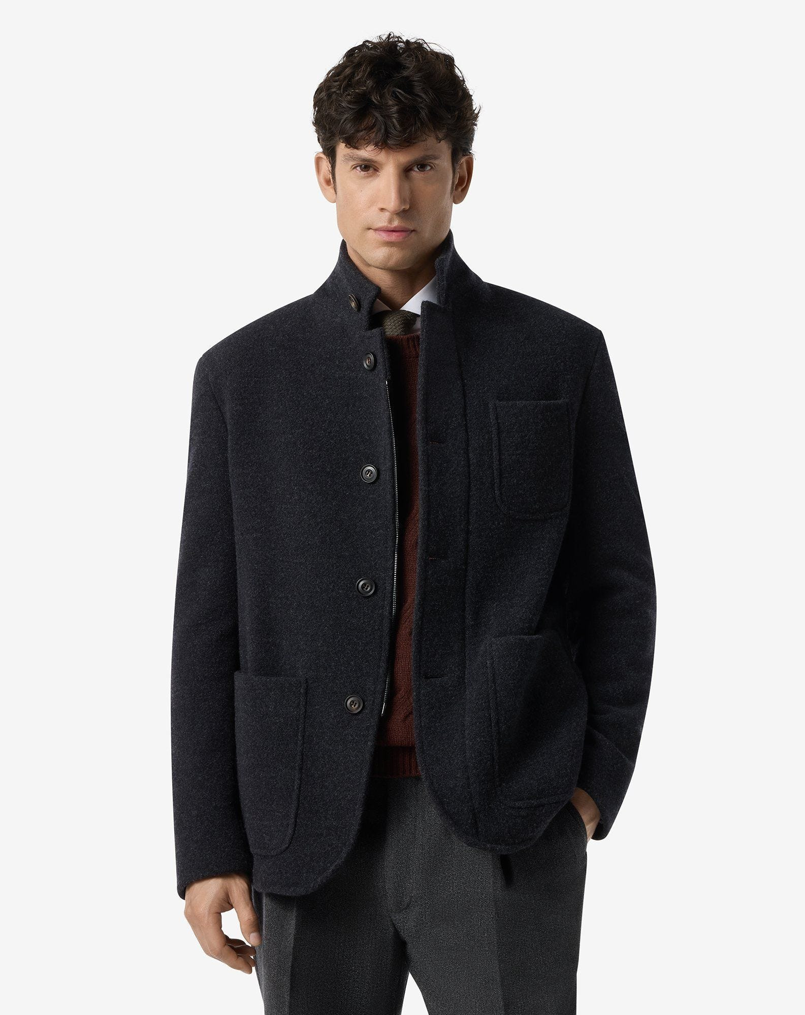 Anthracite grey melange pure wool jacket - 2