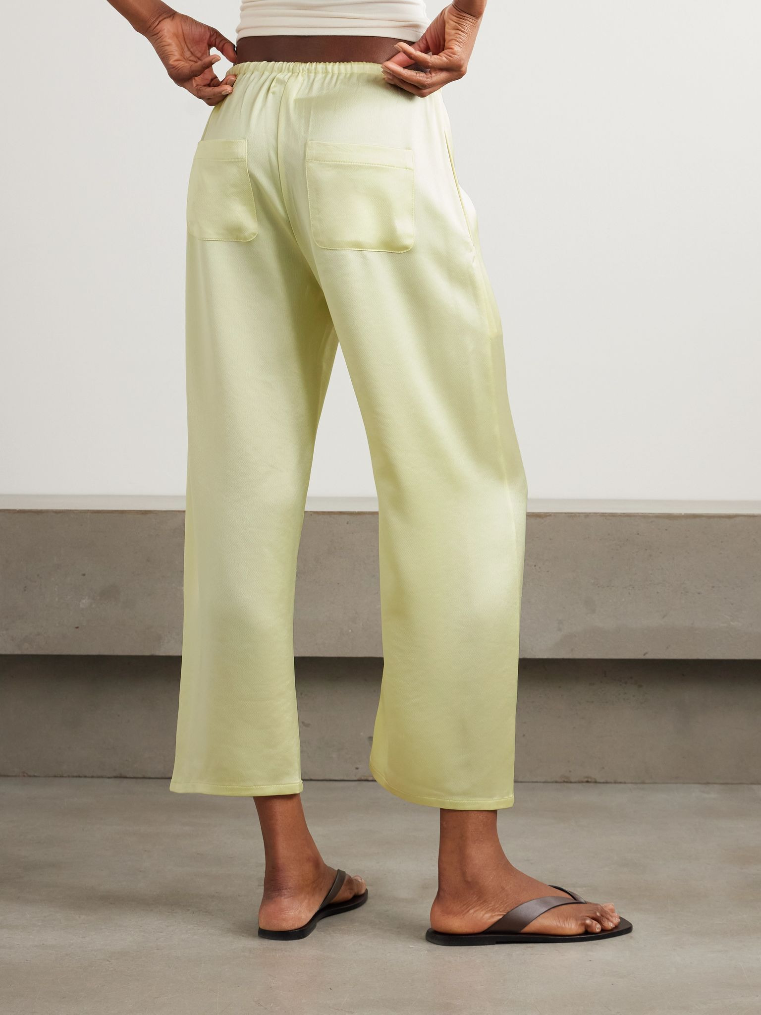 Barb cropped satin wide-leg pants Pastel yellow - 4