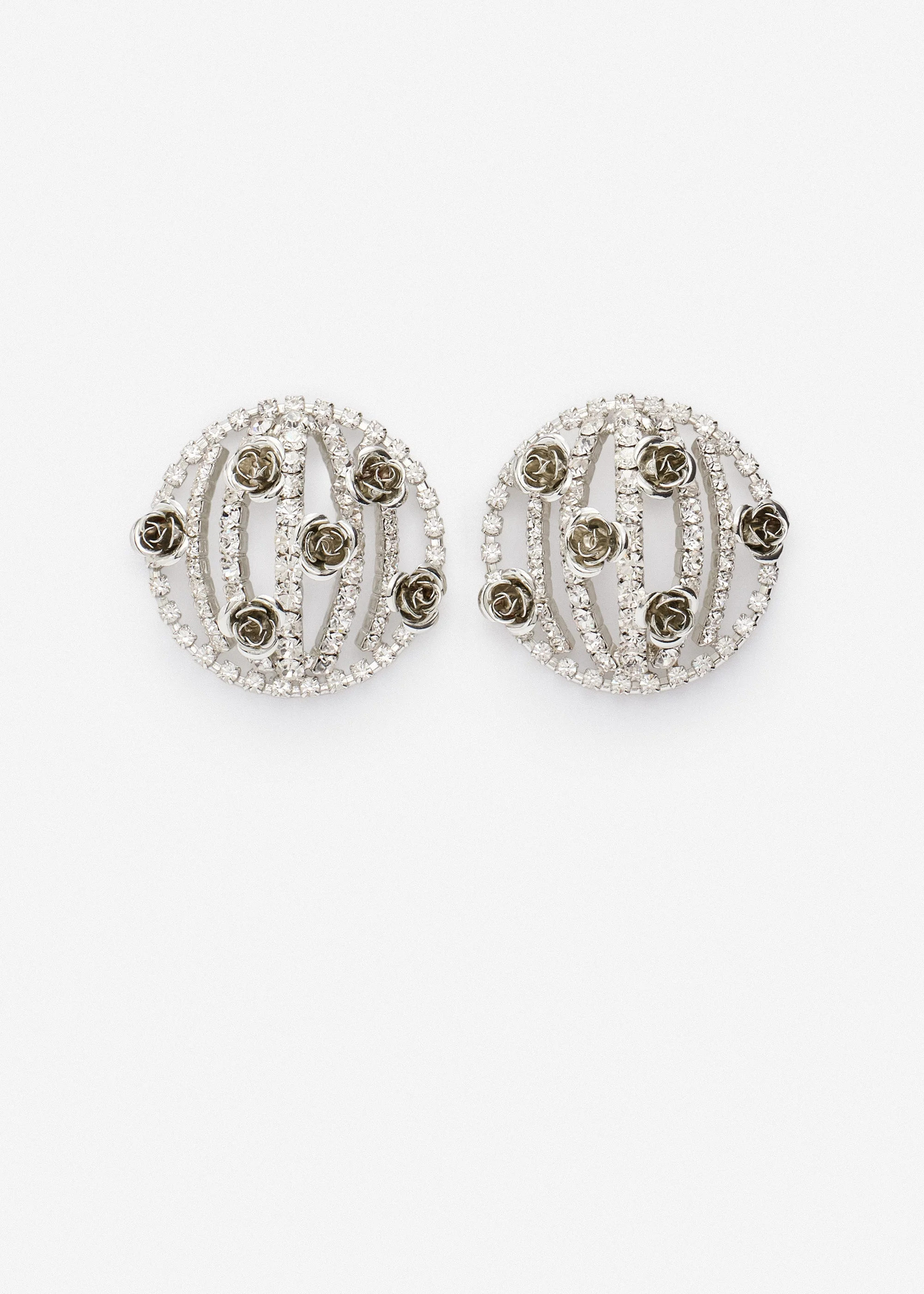 Crystal rose earrings in silver - 1
