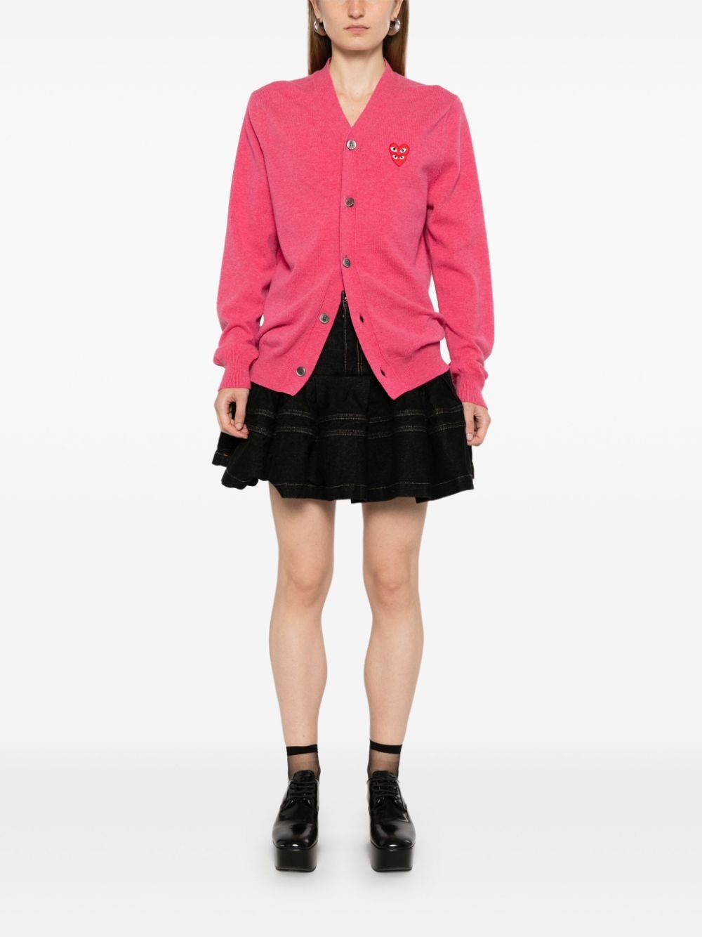 V-neck double heart-patch cardigan - 3