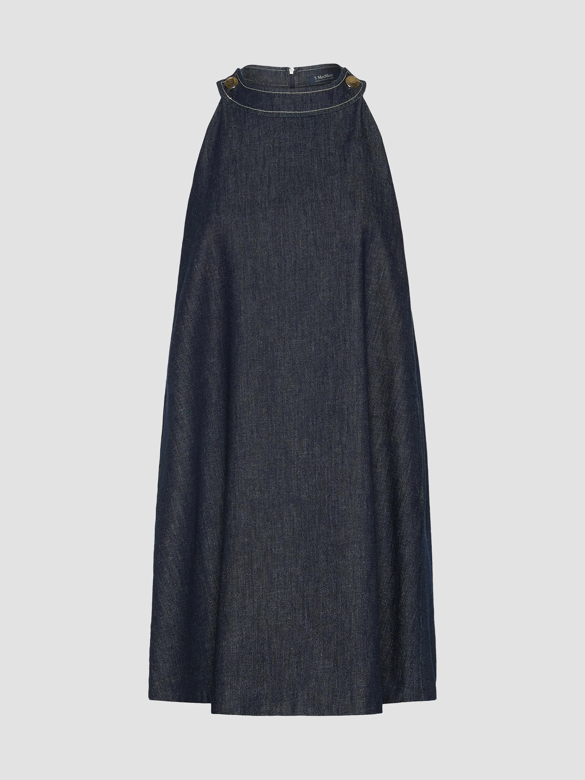 Women's Short Sleeveless Cotton Denim Dress - Ultramarine - 1