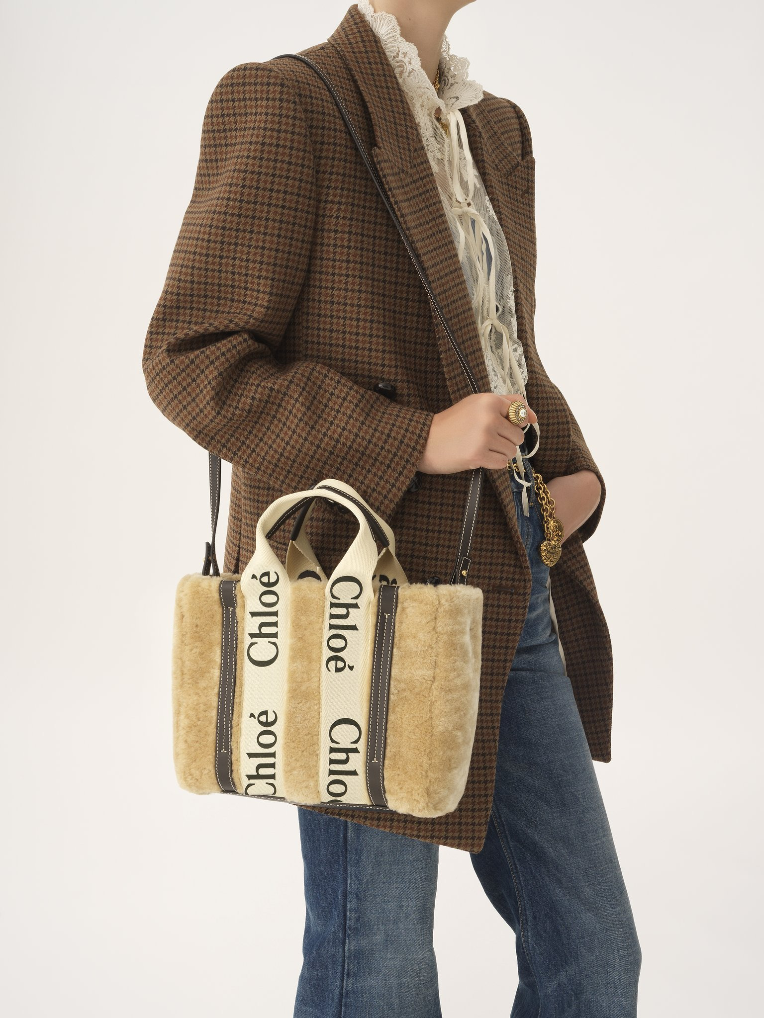 SMALL WOODY TOTE BAG IN SHEARLING - 2