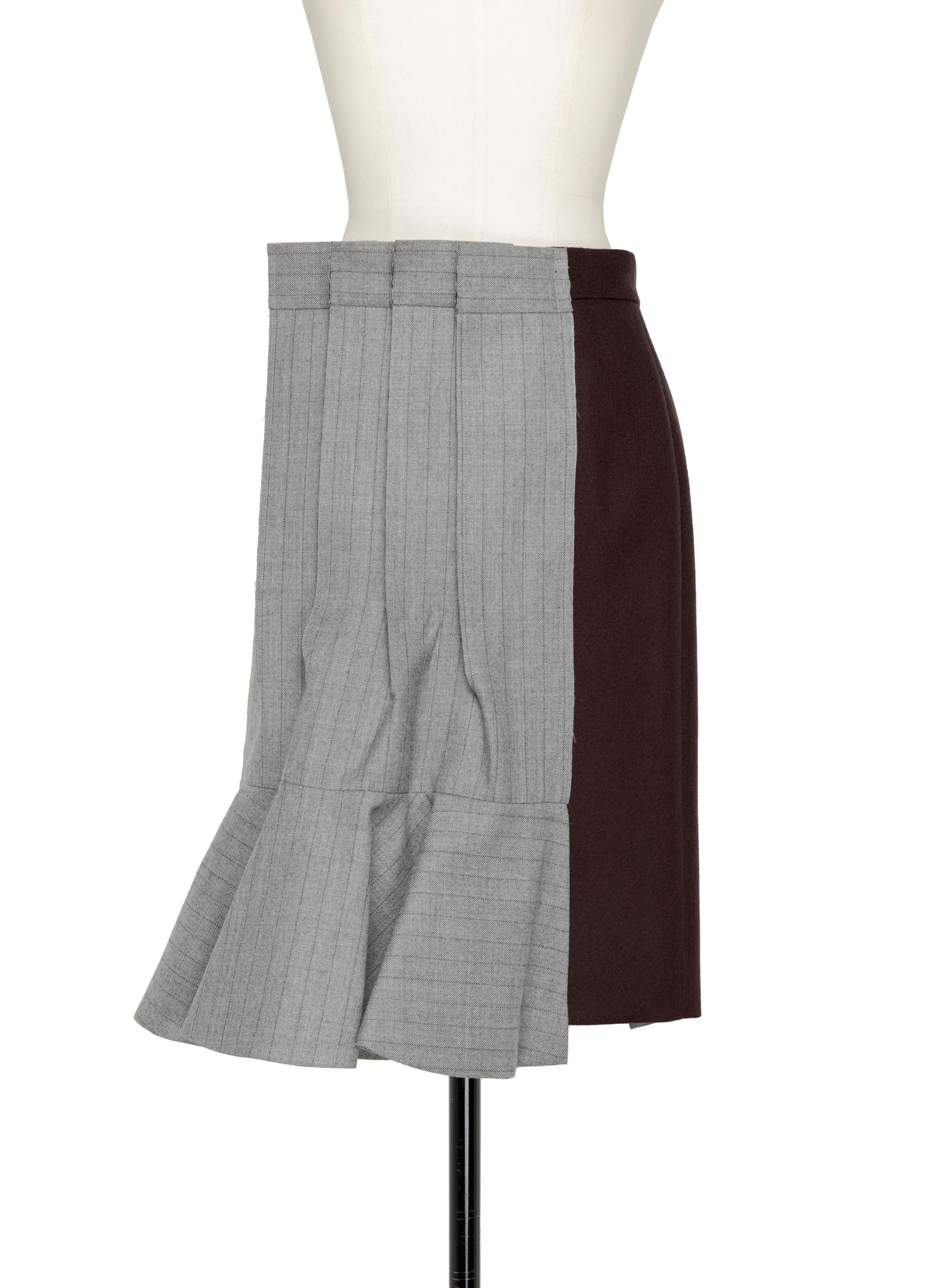 Wool Melton Mix Chalk Stripe Skirt - 1