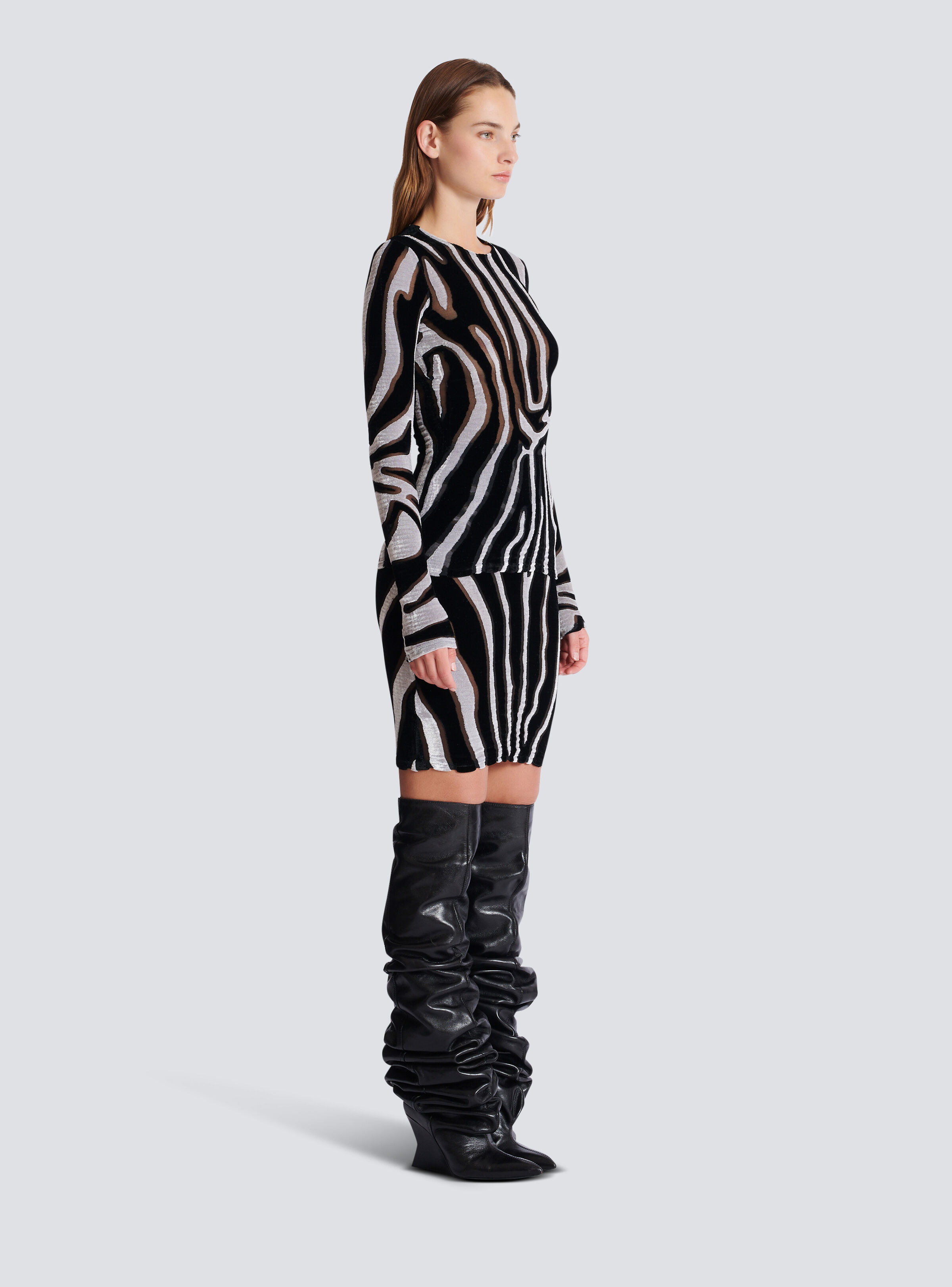 Zebra-print velvet bodycon top - 3