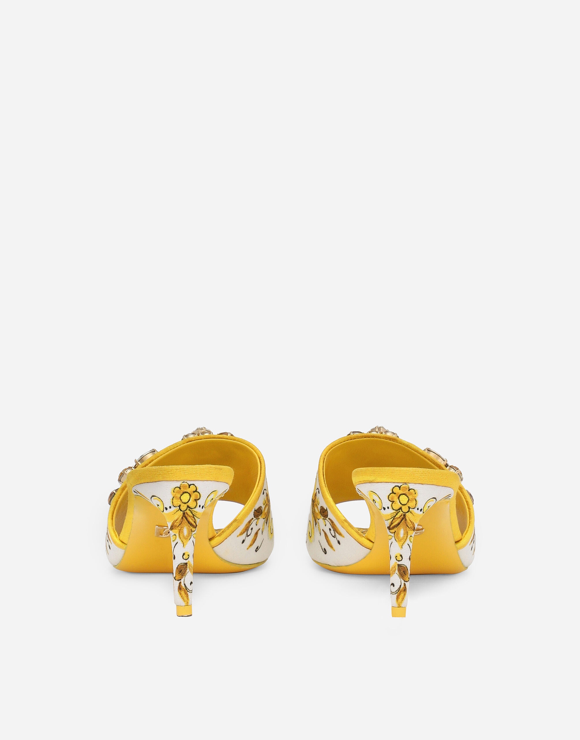 Majolica-print brocade mules with embroidery - 3