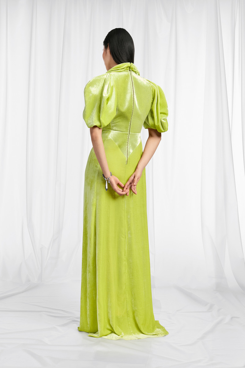 Puff-Sleeve Velvet Cowl Maxi Dress 5