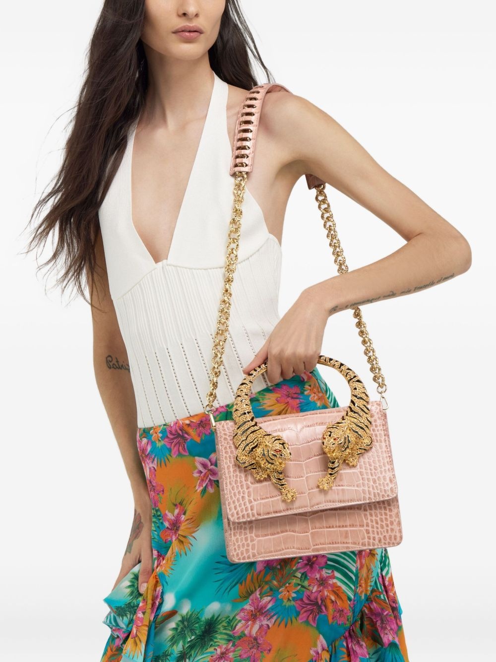 Roar crocodile-effect tiger-detail handbag - 2