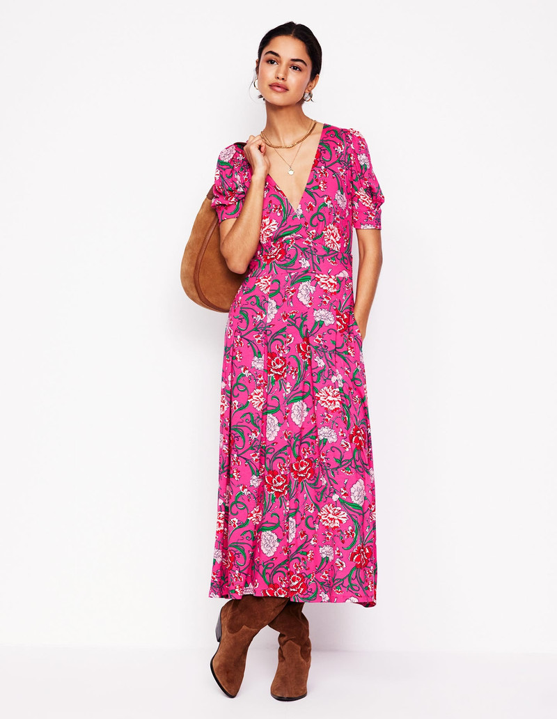 Kristen Pleated Jersey Dress-Pink Yarrow, Carnation Vine 7