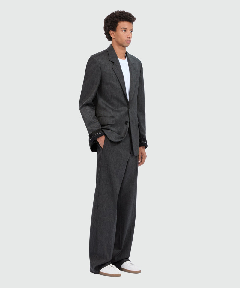 Wide-leg anthracite wool twill trousers 4