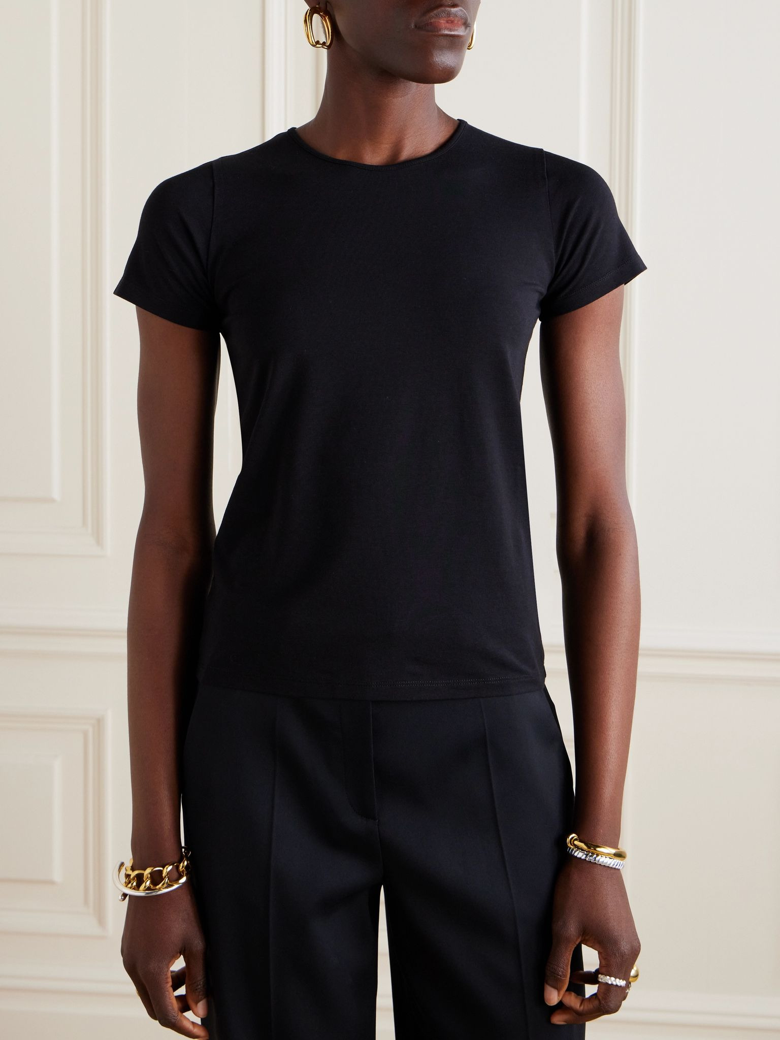 Stretch organic cotton and Lyocell-blend jersey T-shirt Black - 3