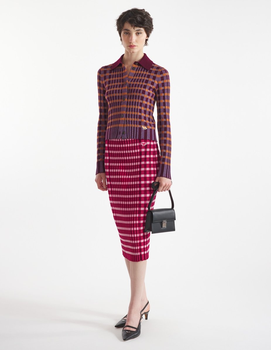 CHECKED RIBBED MIDI SKIRT - 2