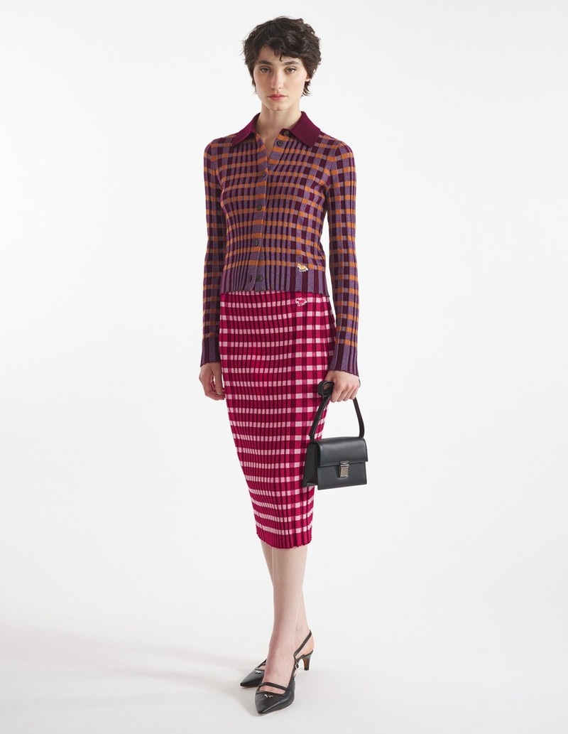 Maison Kitsuné CHECKED RIBBED MIDI SKIRT outlook