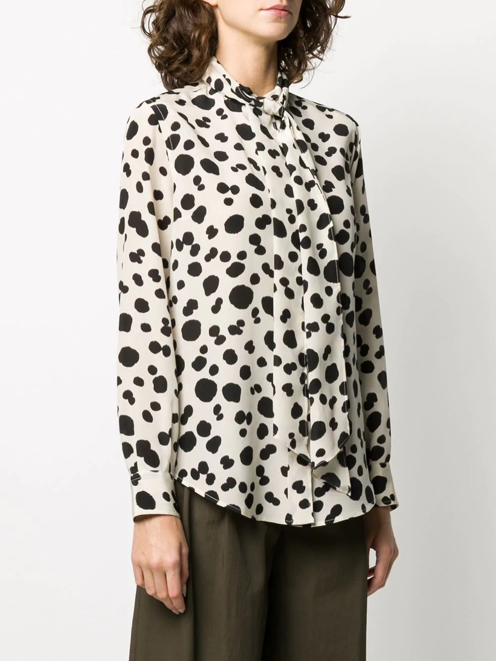 dalmatian spot pussy bow silk blouse - 3