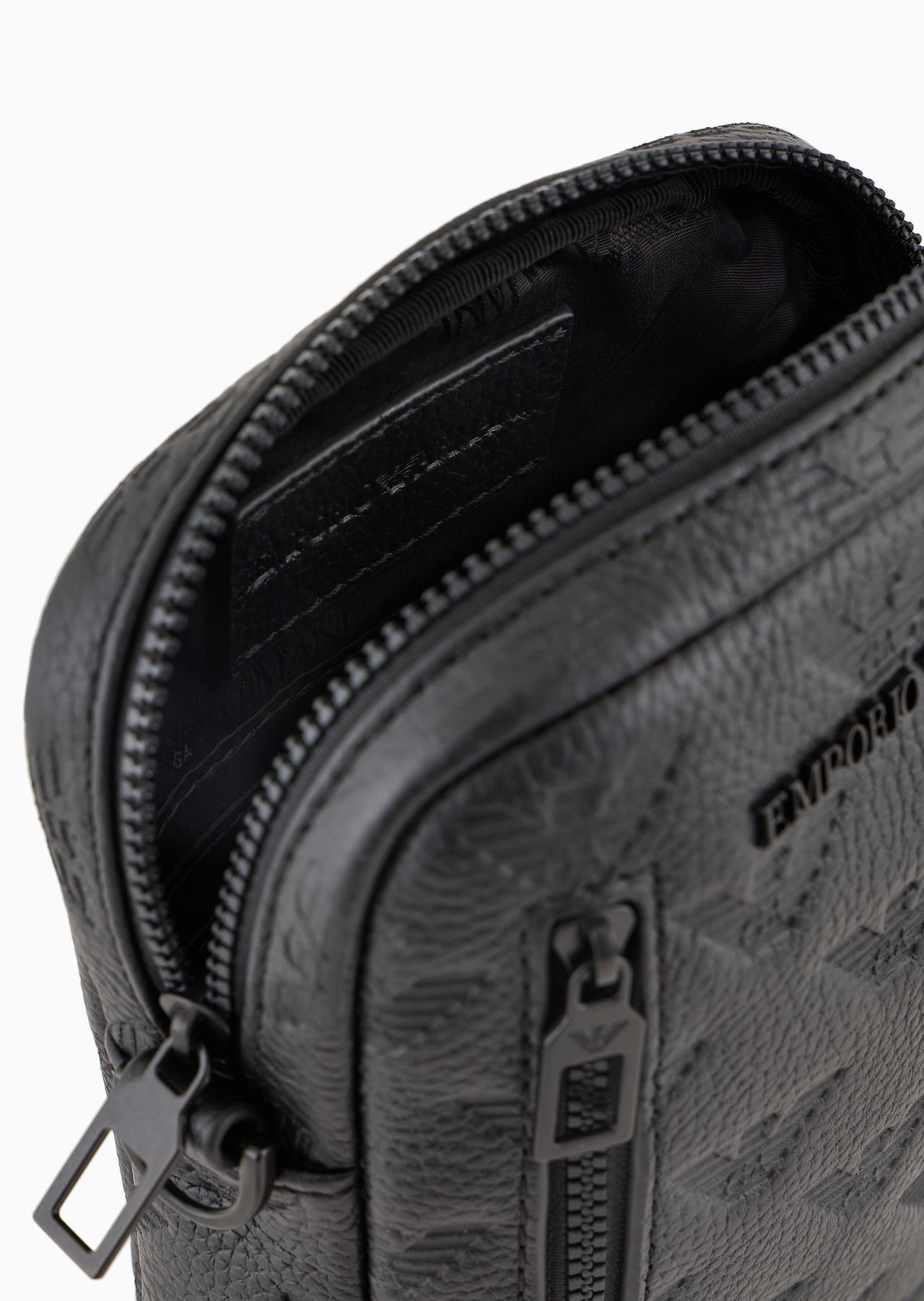 Leather tech case with shoulder strap with all-over embossed eagle - 4