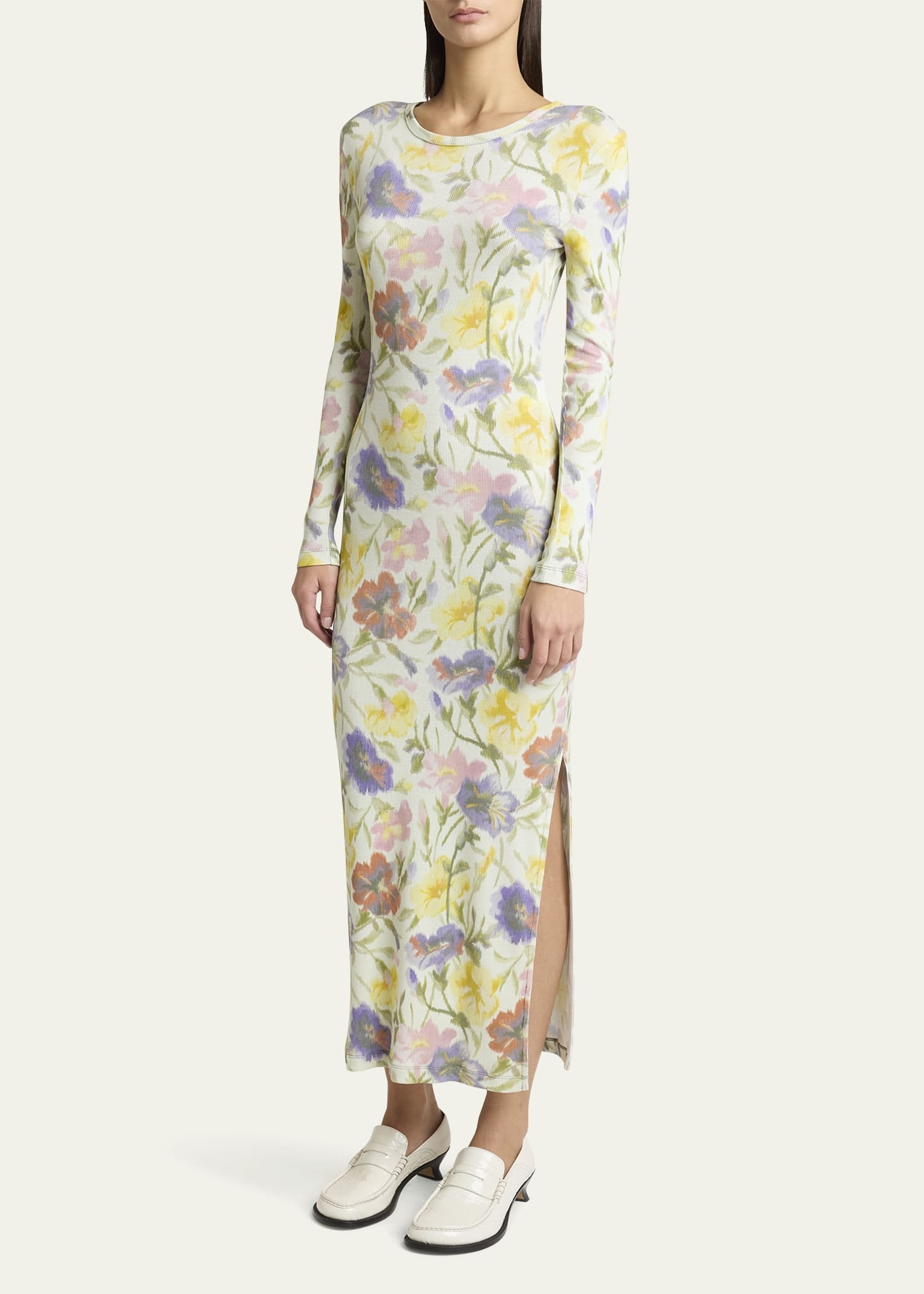 Floral Printed Mesh Tube Long Sleeve Midi Dress - 4
