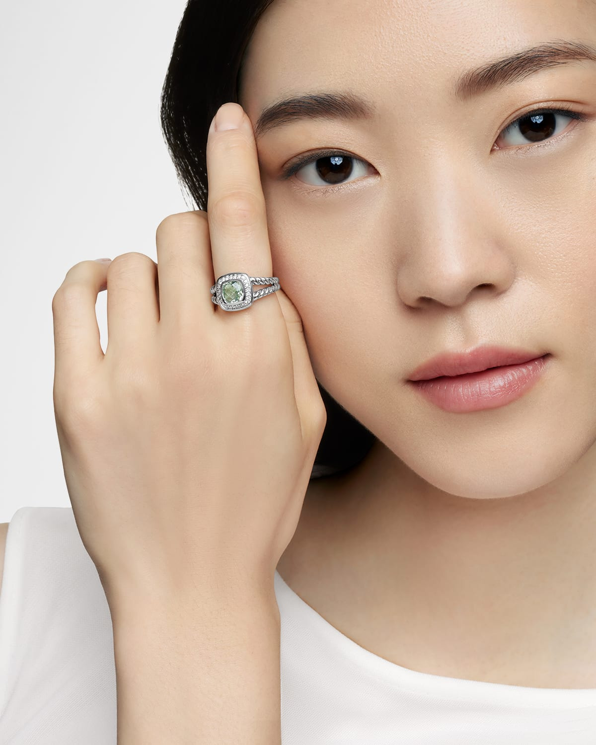 Petite Albion Ring with Gemstone and Diamonds in Silver, 7mm - 7