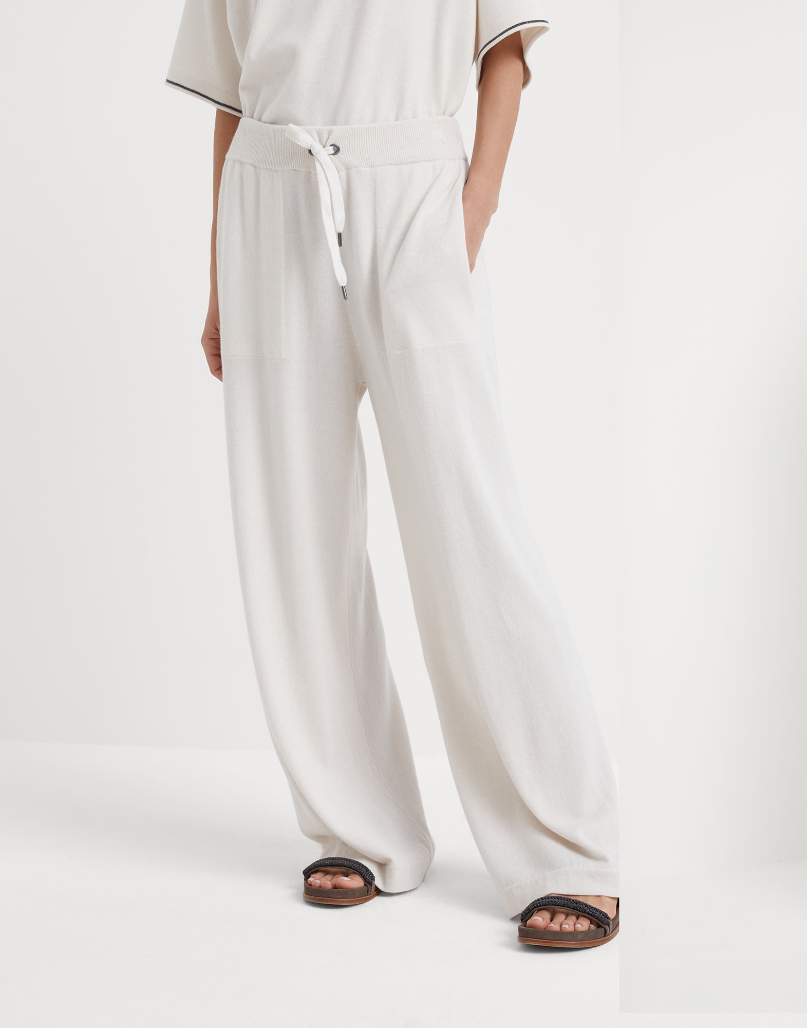 Virgin wool, cashmere and silk knit trousers with shiny pocket detail - 1