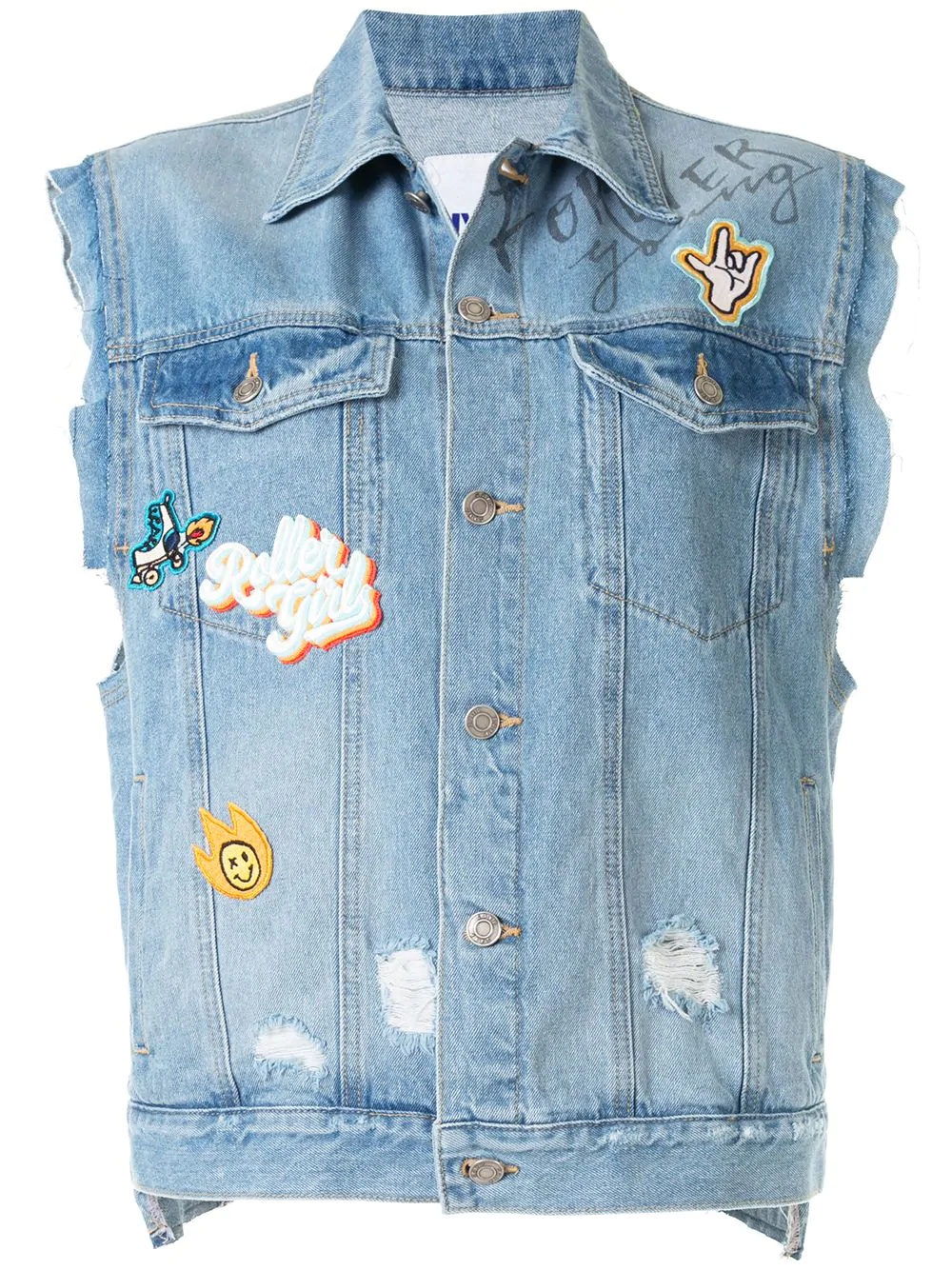 patch denim vest - 1