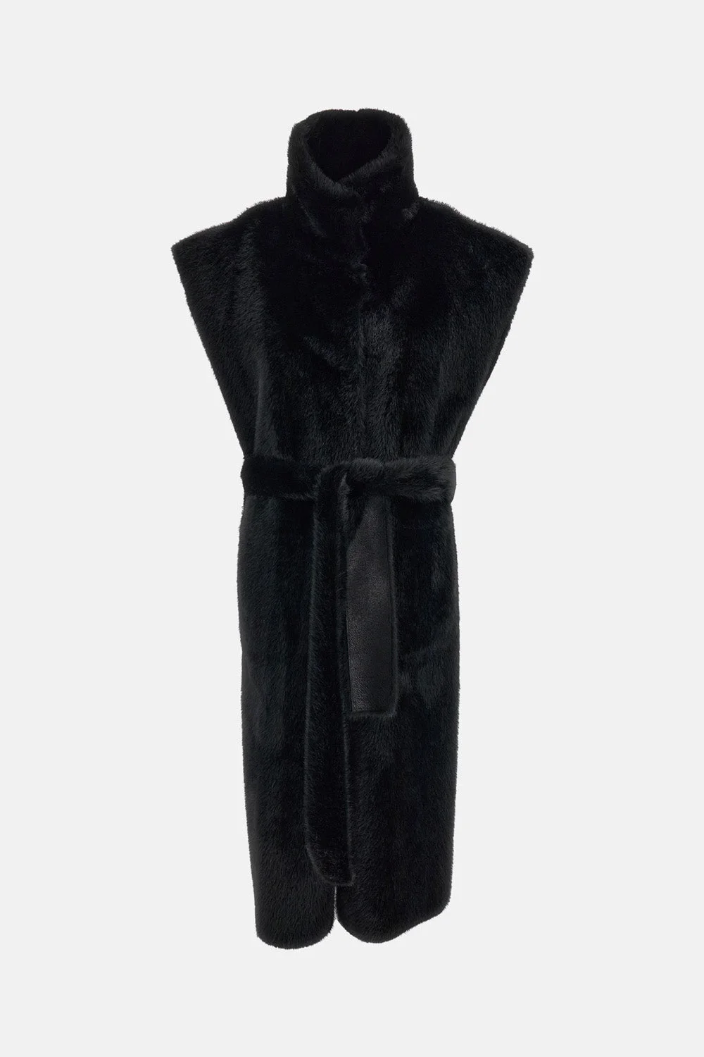 Oaklynn long vest in eco-pelliccia with belt - 1