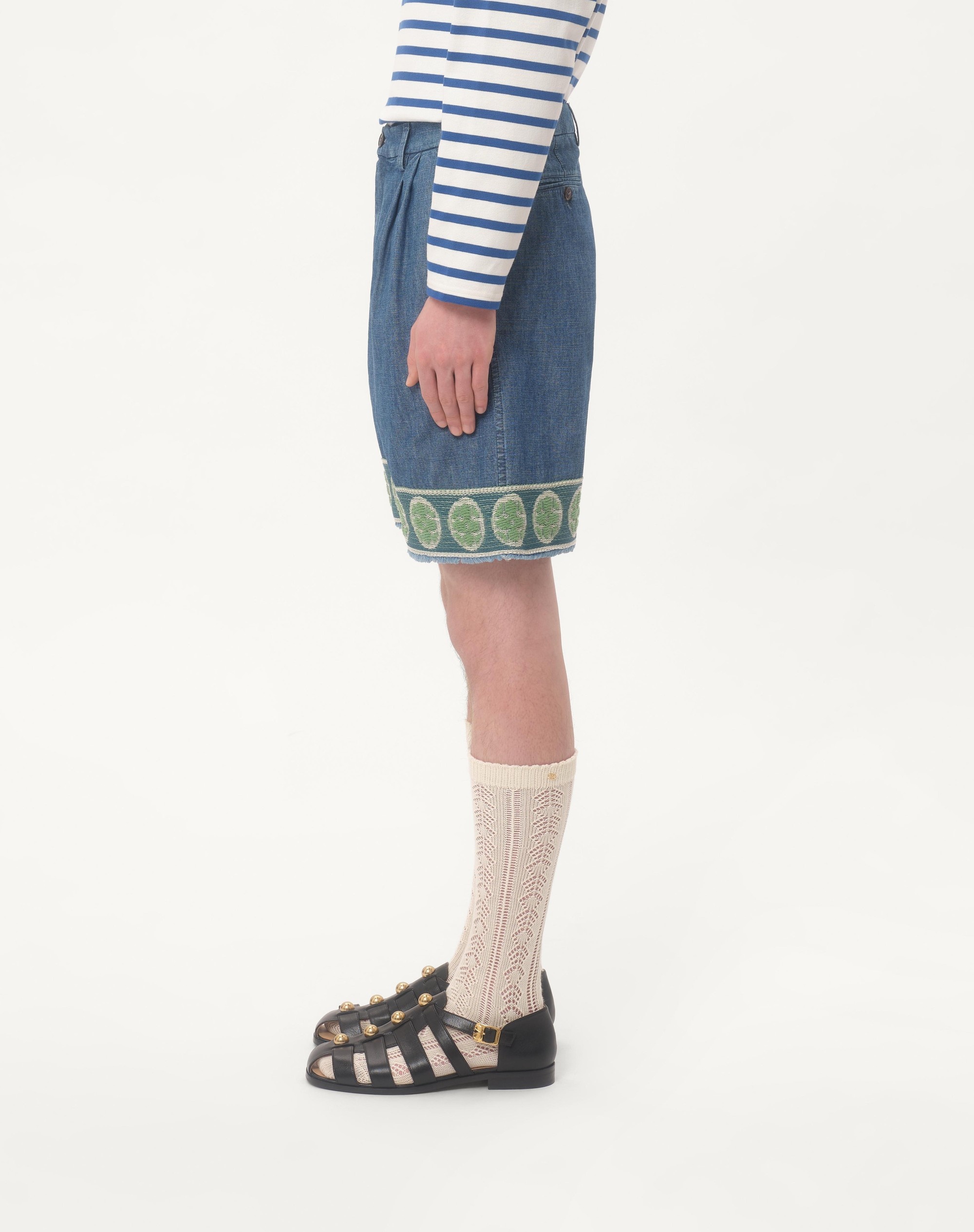 DENIM BERMUDA SHORTS WITH JACQUARD HEM - 5