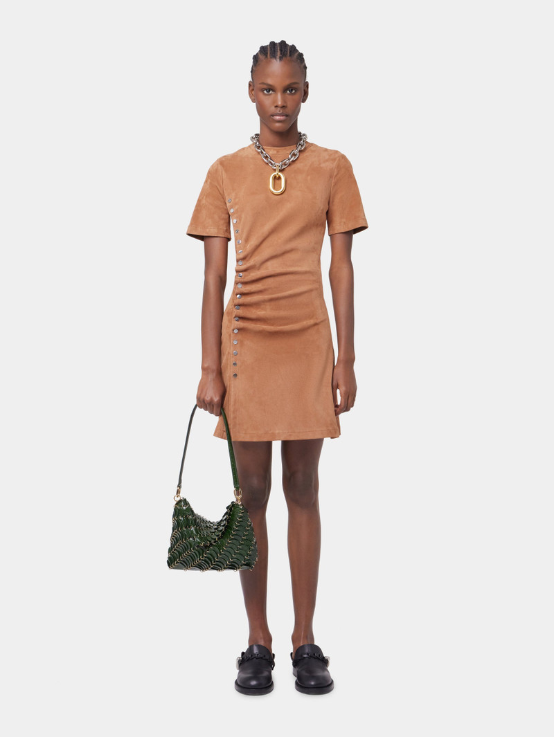 rabanne CARAMEL SHORT CAMEL DRAPED DRESS IN LEATHER outlook