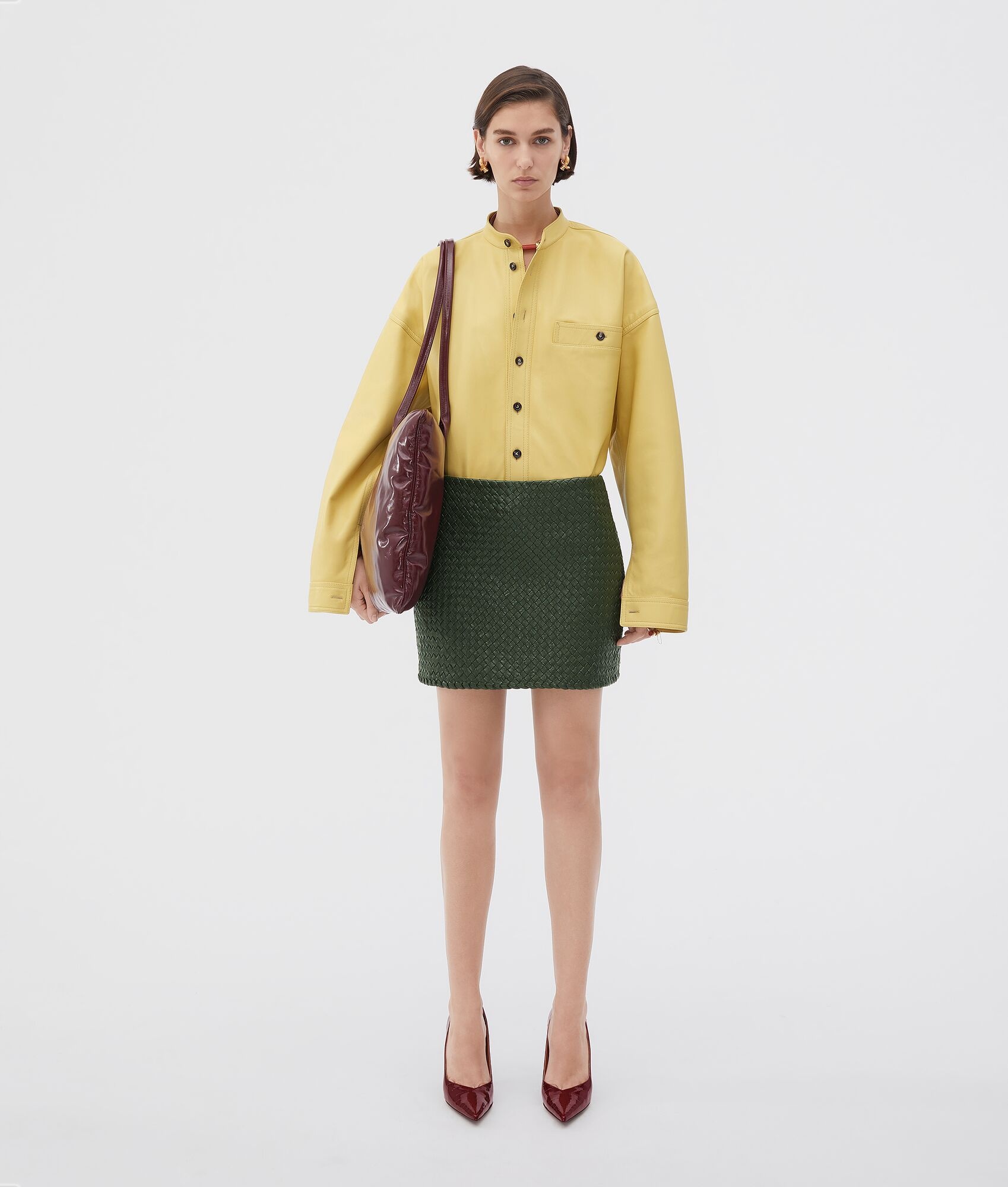 bonded intrecciato leather skirt - 5
