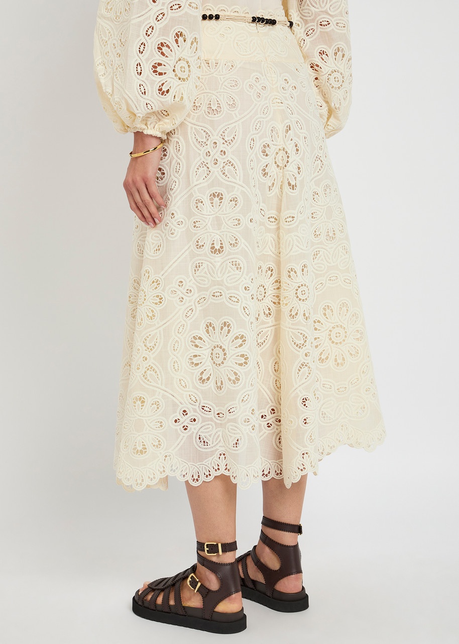 Zimmermann Rhiannon Embroidered Cotton Midi Skirt - 3