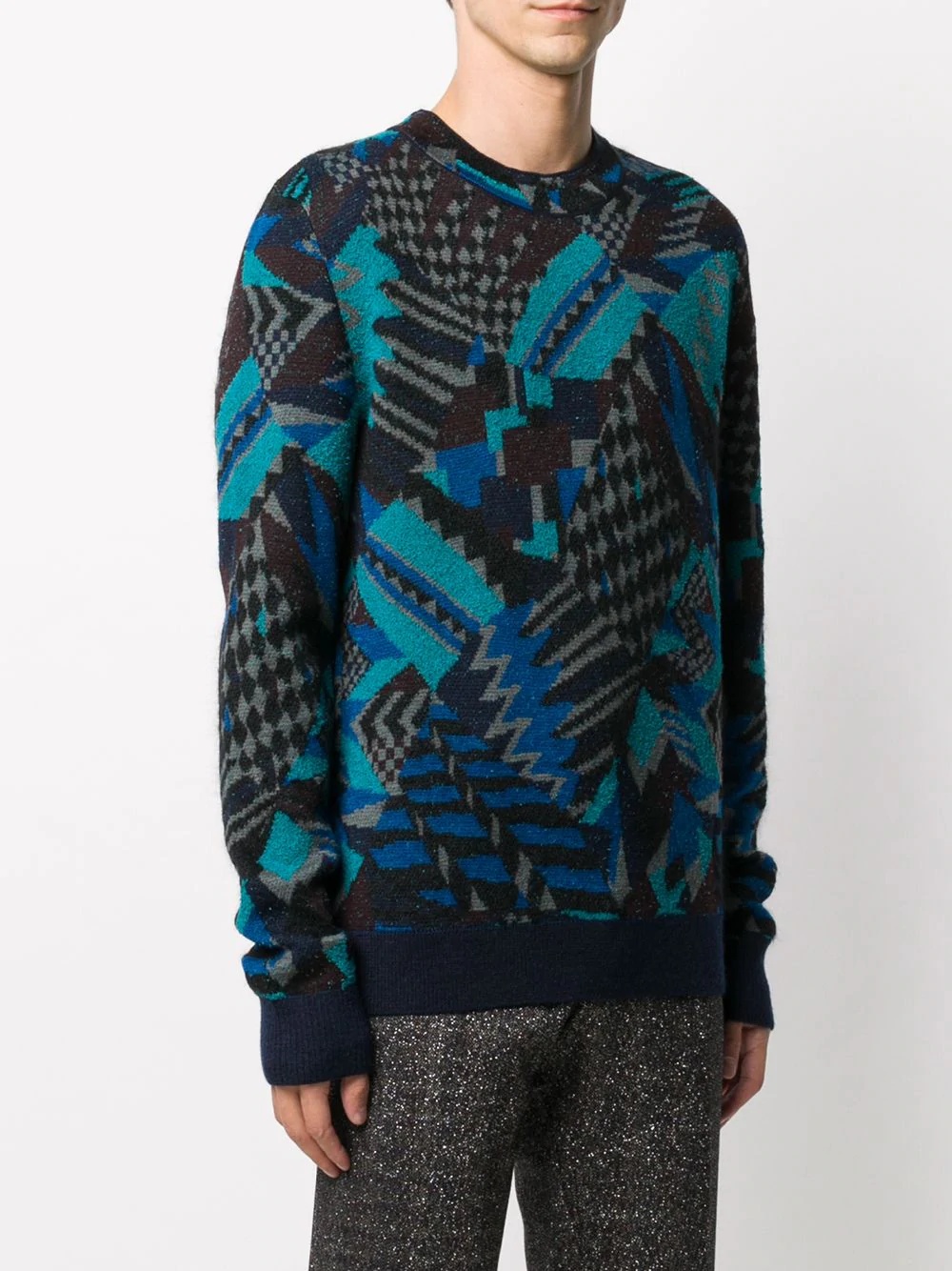 abstract-pattern crew neck jumper - 3