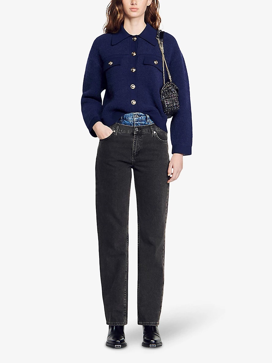 ジャケット・アウター sandro Terry knit cardicoat SANDRO Oversized Coat With Eyelets in Dark Grey | endource