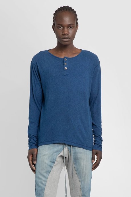 Greg lauren men's indigo long sleeve henley tee - 1