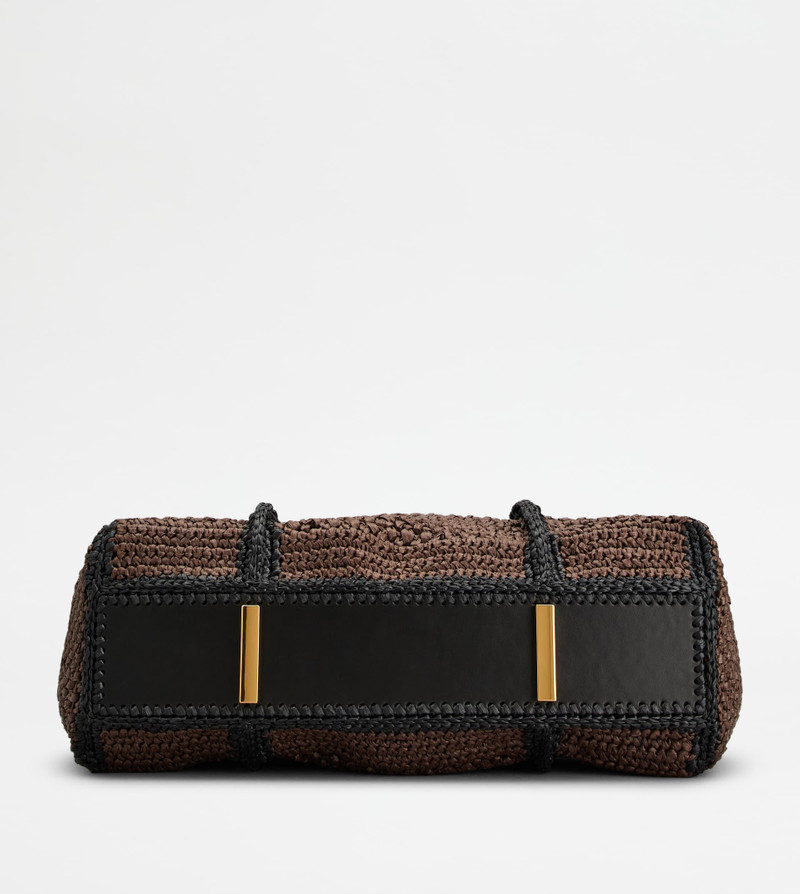 T TIMELESS SHOPPING BAG IN RAFFIA LARGE - BROWN, BLACK 3