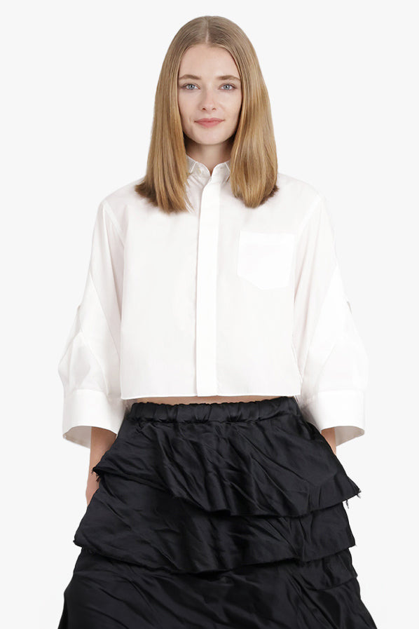 CROP SHIRT WITH BALLOON SLEEVE DETAIL | OFF WHITE - 3