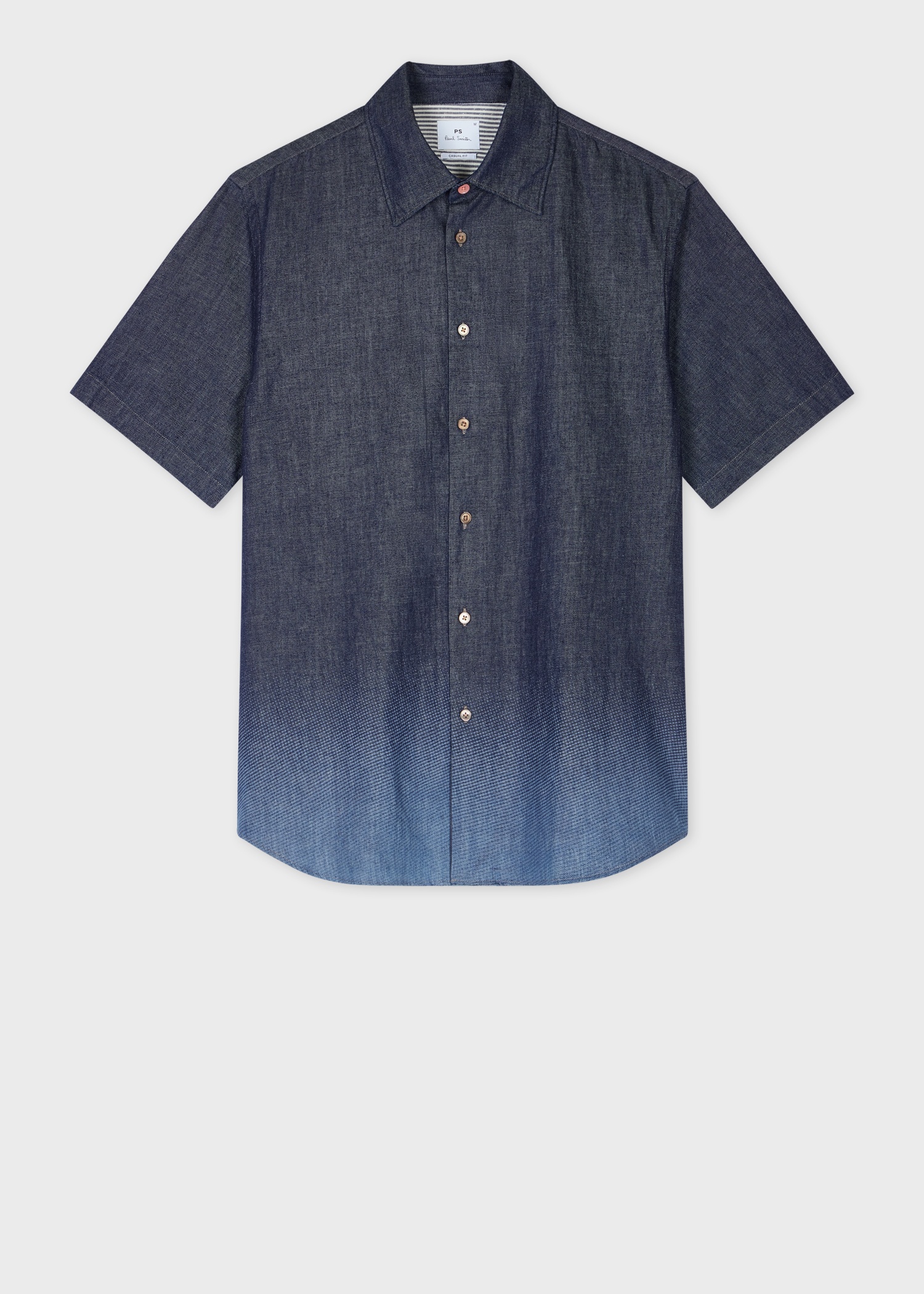 Indigo Rinse Denim Short-Sleeve Shirt With Gradient Fade - 1