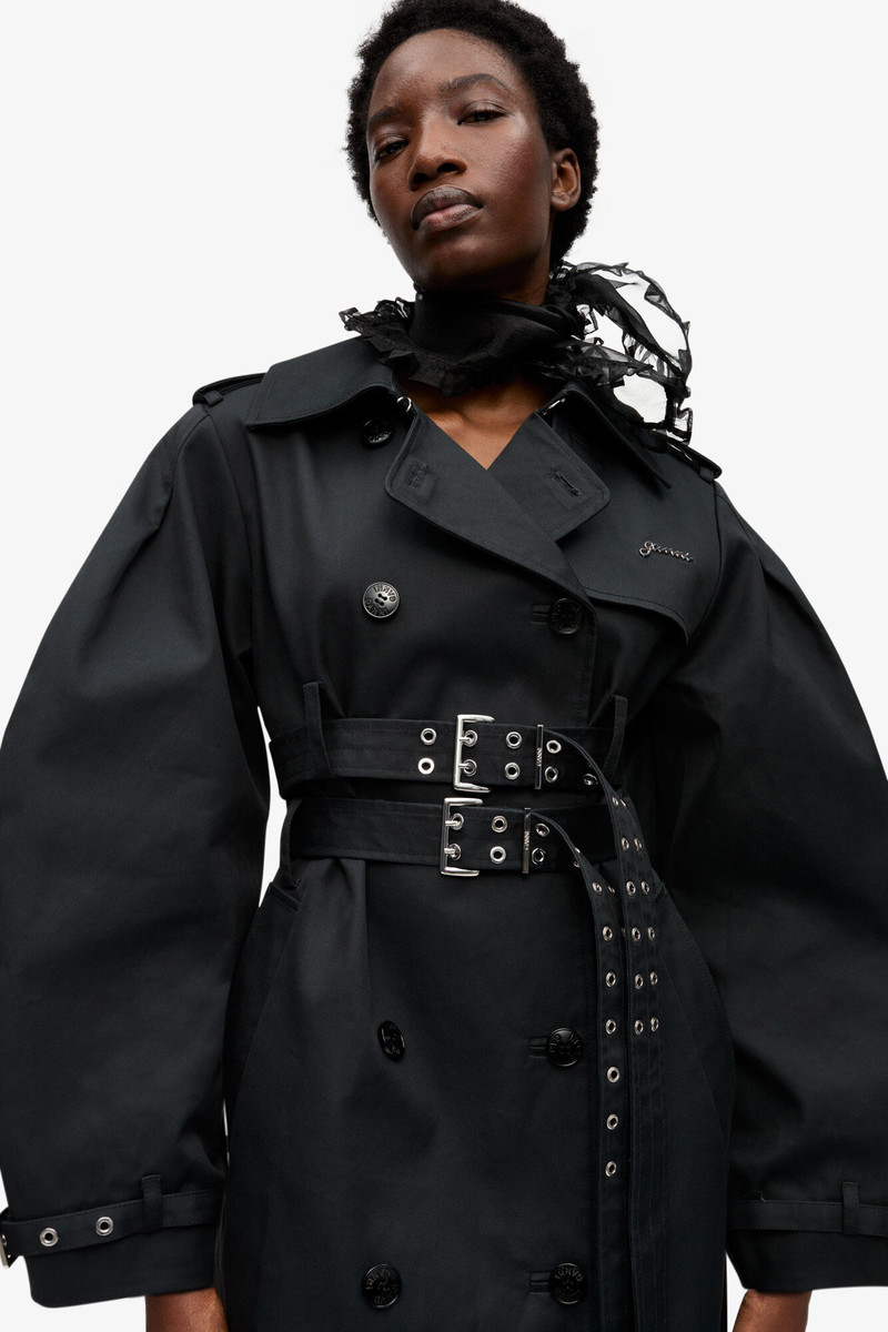 BLACK BONDED COTTON TRENCH COAT 5