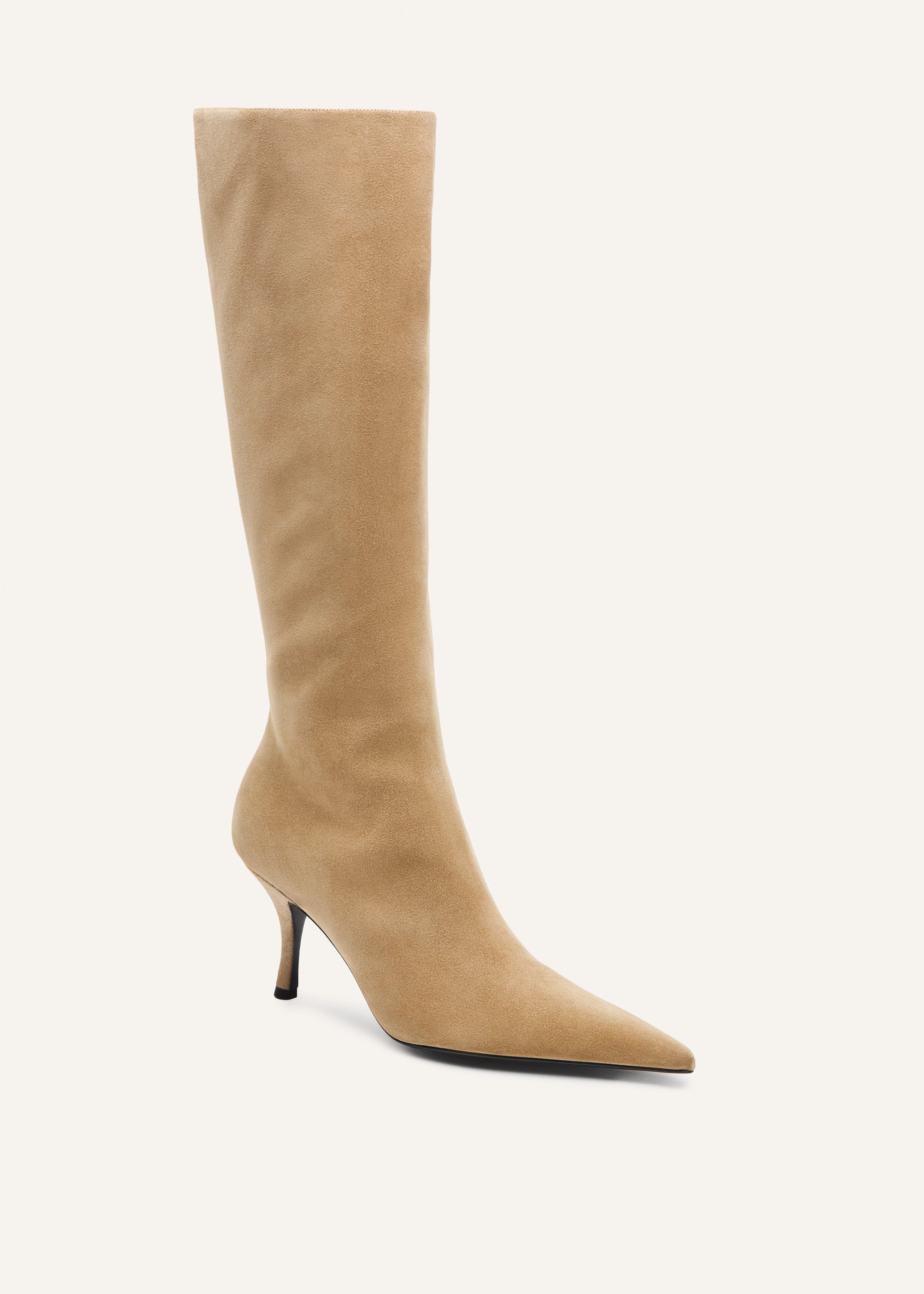 Pointed suede knee boots in red - 3